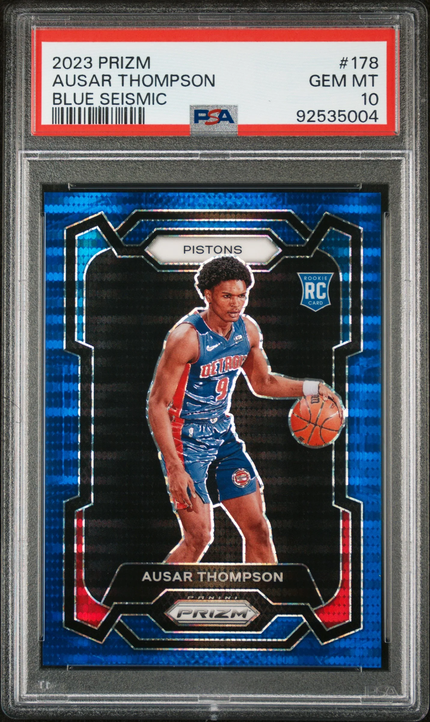 AUSAR THOMPSON | 2023 PANINI PRIZM 178 | BLUE SEISMIC | PSA GEM MT 10