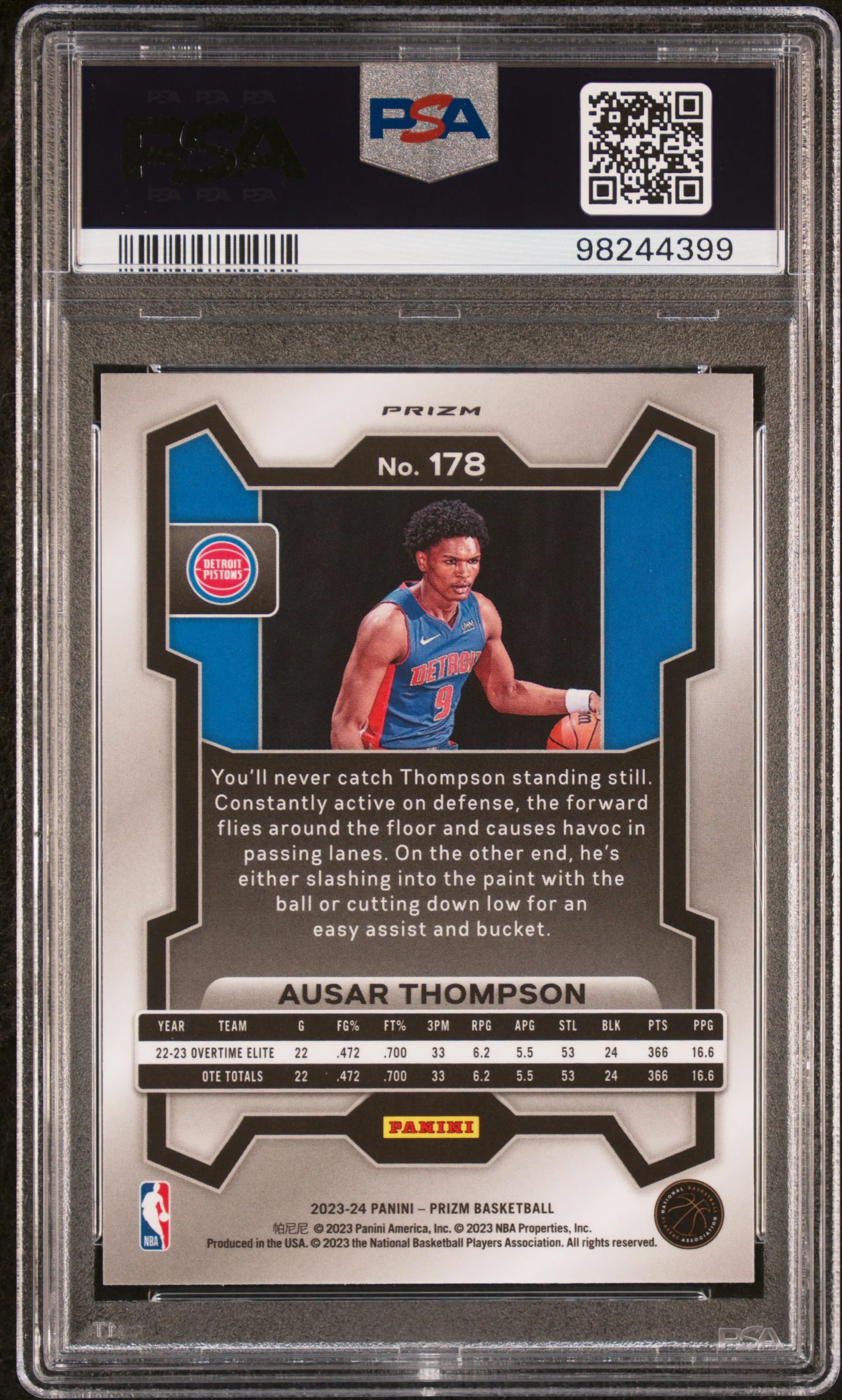 AUSAR THOMPSON | 2023 PANINI PRIZM 178 | SILVER PRIZM | PSA GEM MT 10 - Image 2