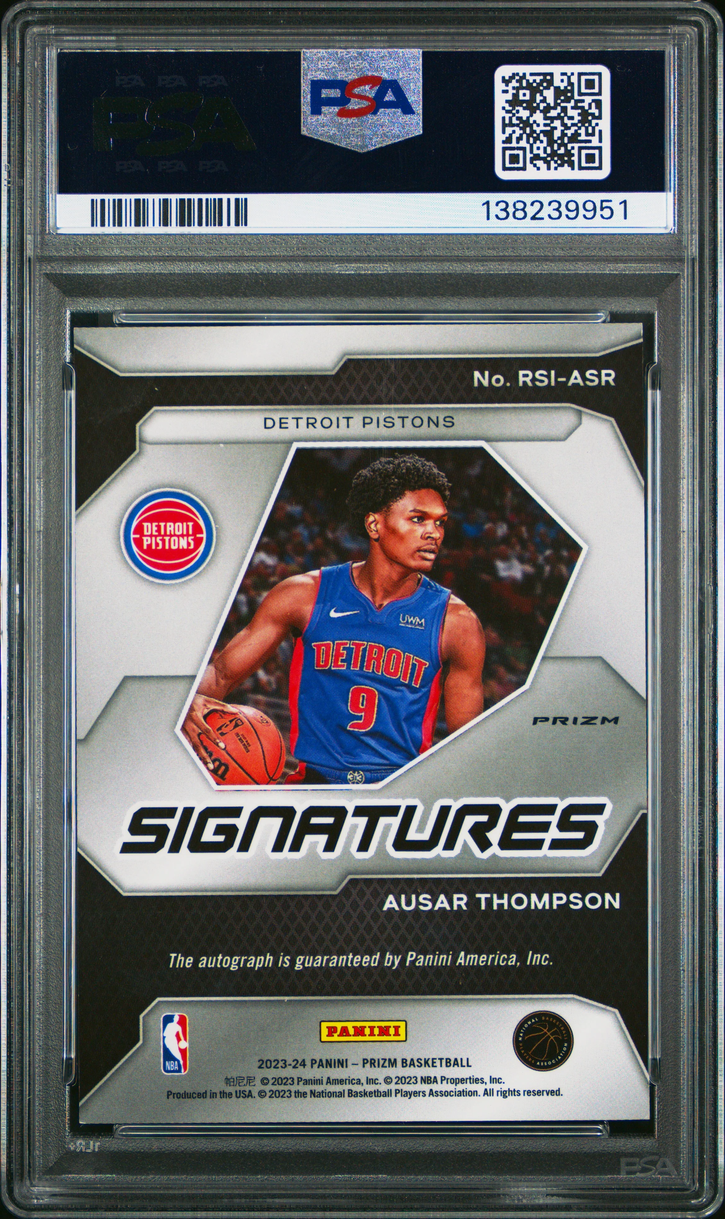 AUSAR THOMPSON | 2023 PANINI PRIZM ROOKIE SIGNATURES RSIASR | ROOKIE SIGNATURE-BLUE WAVE | PSA MINT 9 - Image 2