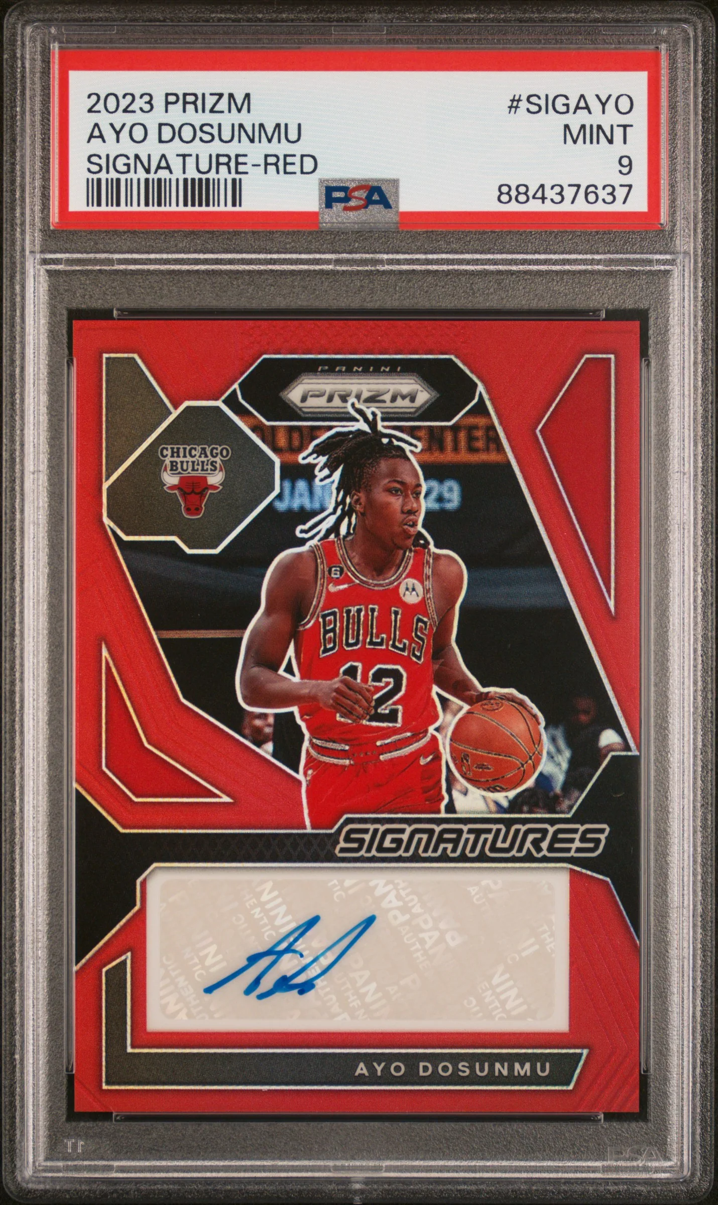 AYO DOSUNMU | 2023 PANINI PRIZM SIGNATURES SIGAYO | SIGNATURE-RED PRIZM | PSA MINT 9