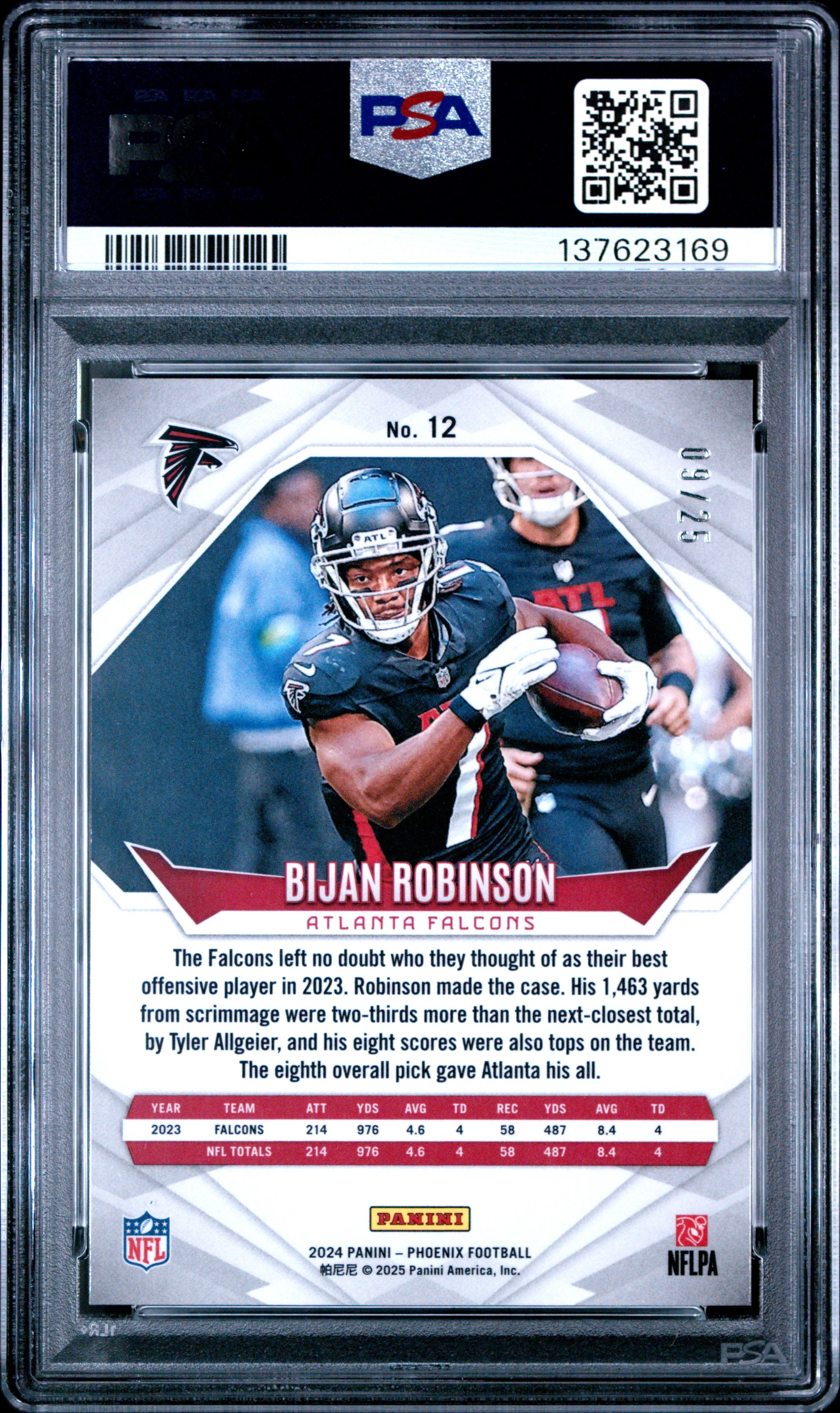 BIJAN ROBINSON | 2024 PANINI PHOENIX 12 | GREEN | PSA MINT 9 - Image 2