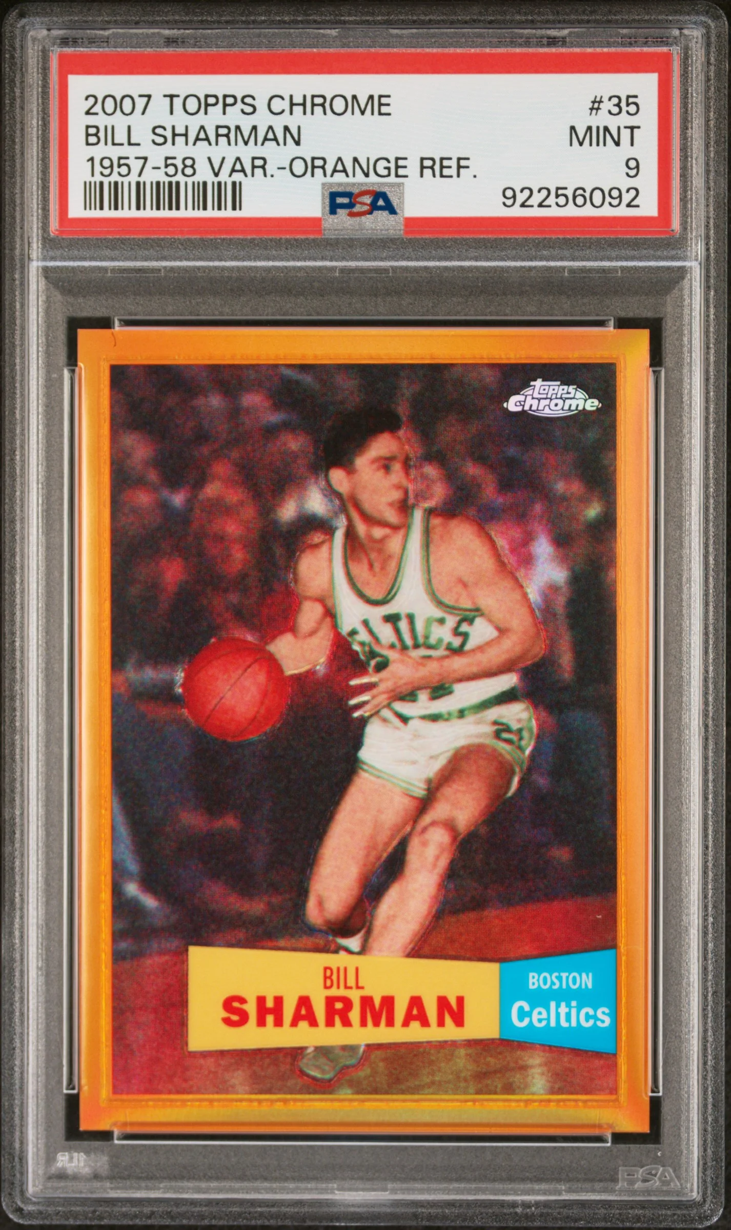 BILL SHARMAN | 2007 TOPPS CHROME 35 | 1957-58 VAR.-ORANGE REF. | PSA MINT 9