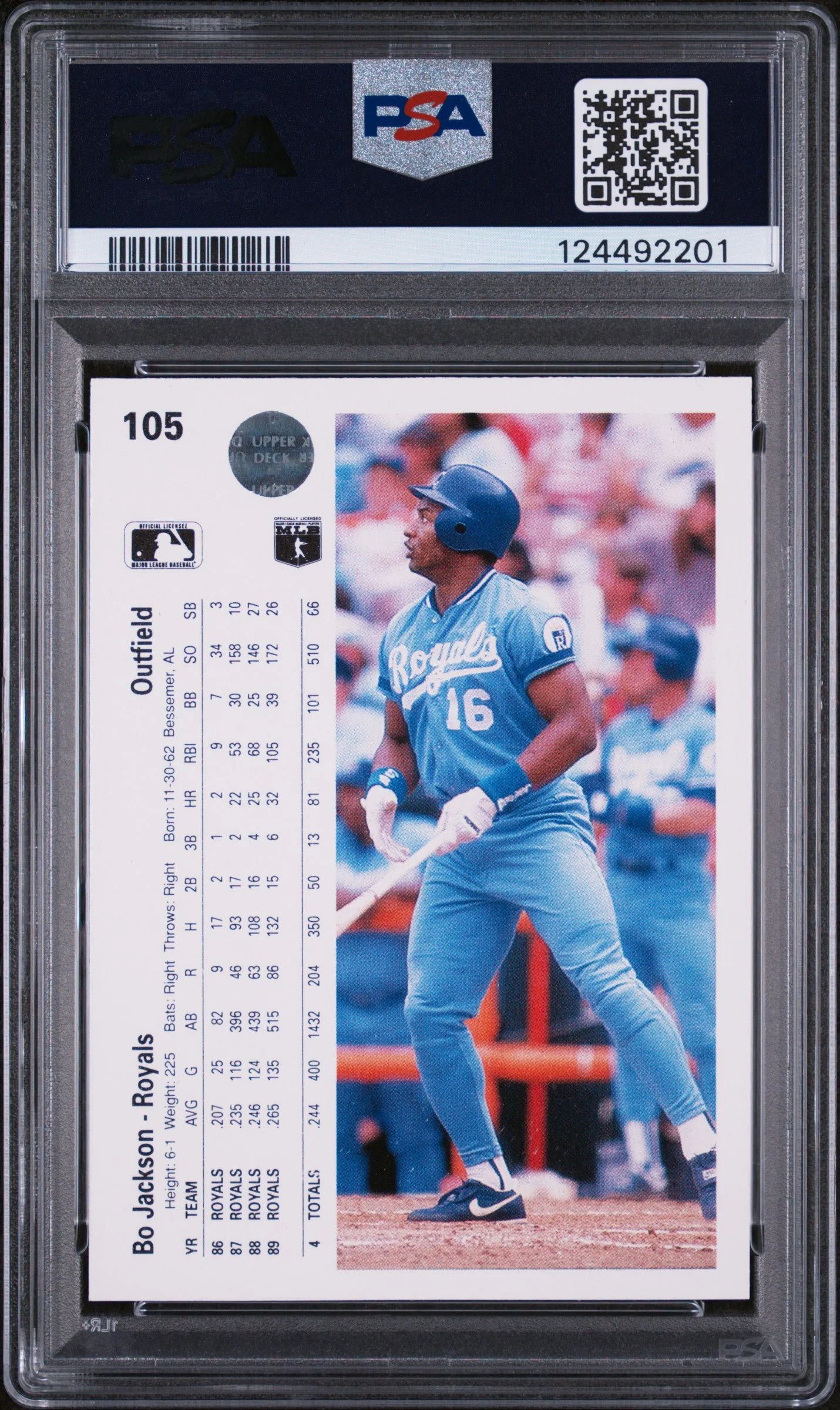 BO JACKSON | 1990 UPPER DECK 105 | NO COPYRIGHT | PSA NM 7 - Image 2
