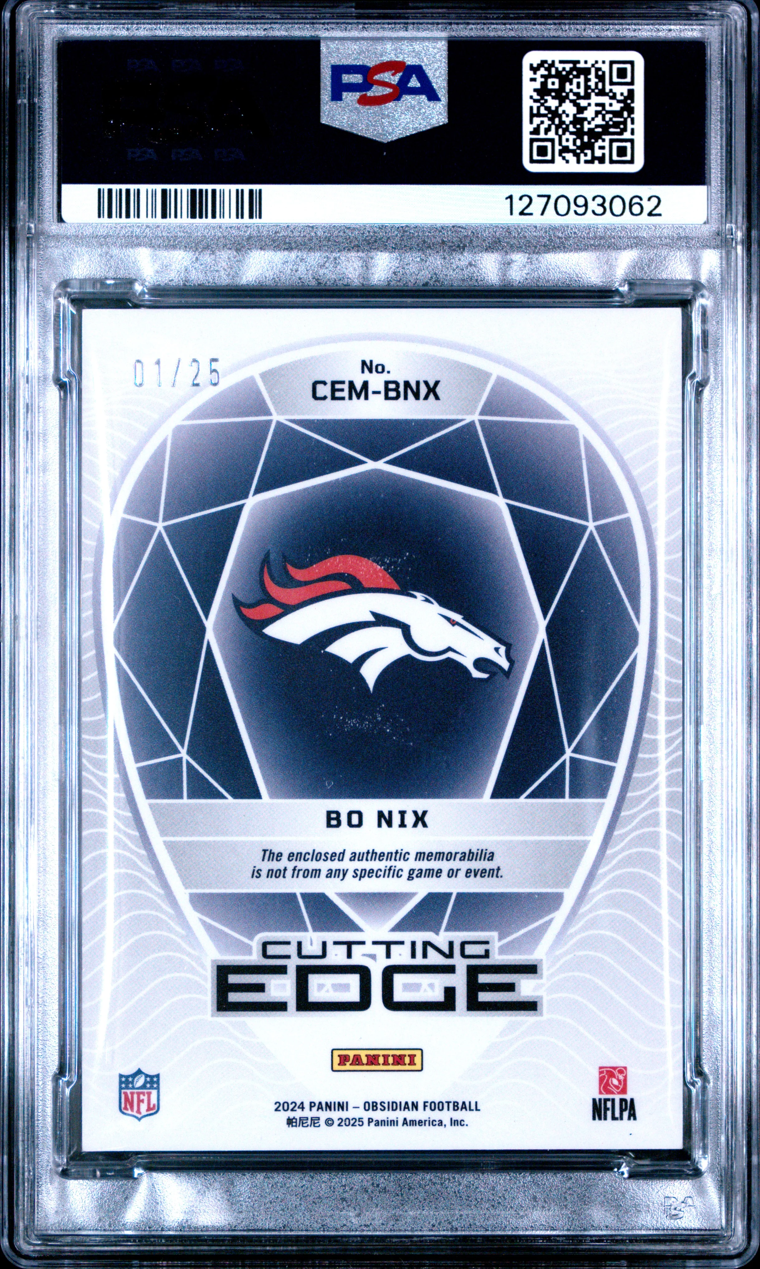 BO NIX | 2024 PANINI OBSIDIAN CUTTING EDGE MATERIALS CEMBNX | CUTTING EDGE MATERIAL-BLUE | PSA MINT 9 - Image 2