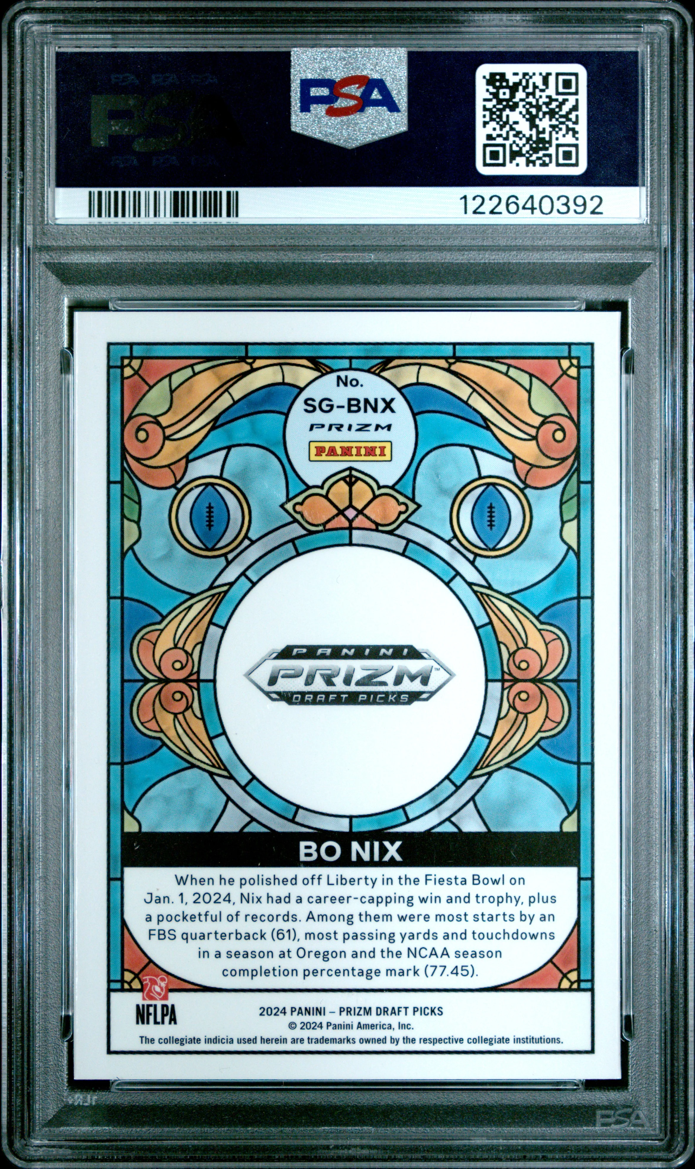 BO NIX | 2024 PANINI PRIZM DRAFT PICKS STAINED GLASS SGBNX | PSA MINT 9 - Image 2