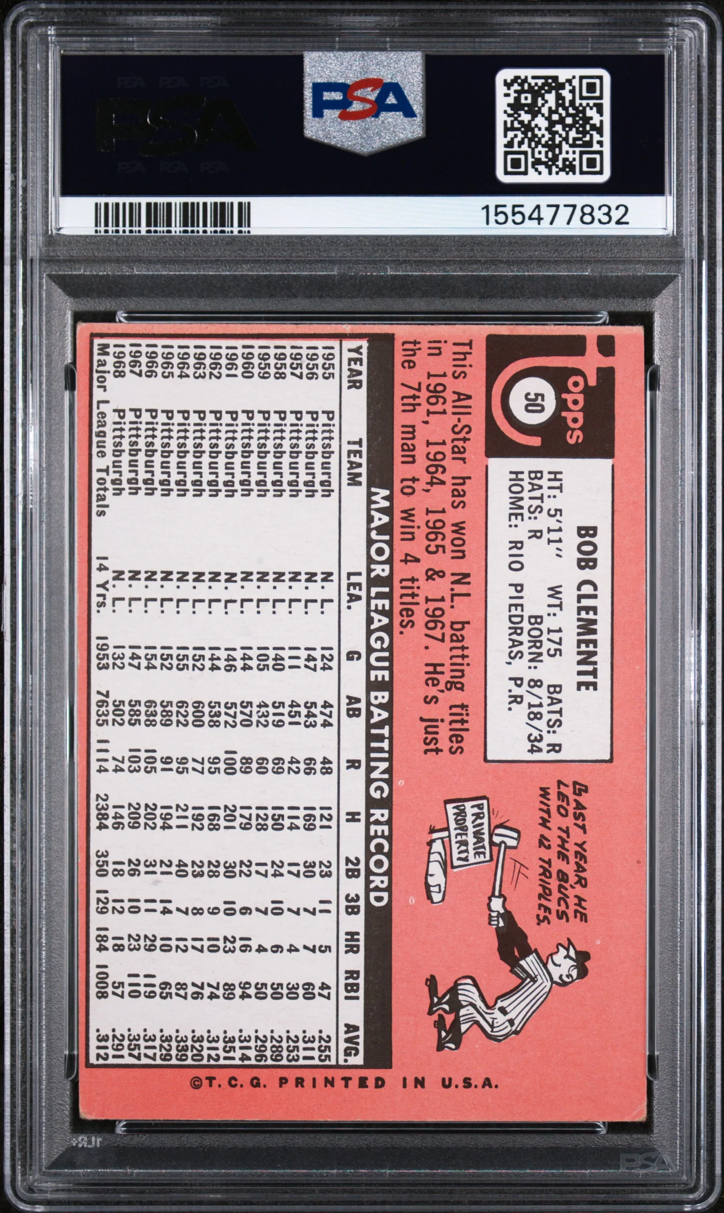 BOB CLEMENTE | 1969 TOPPS 50 | PSA VG-EX 4 - Image 2