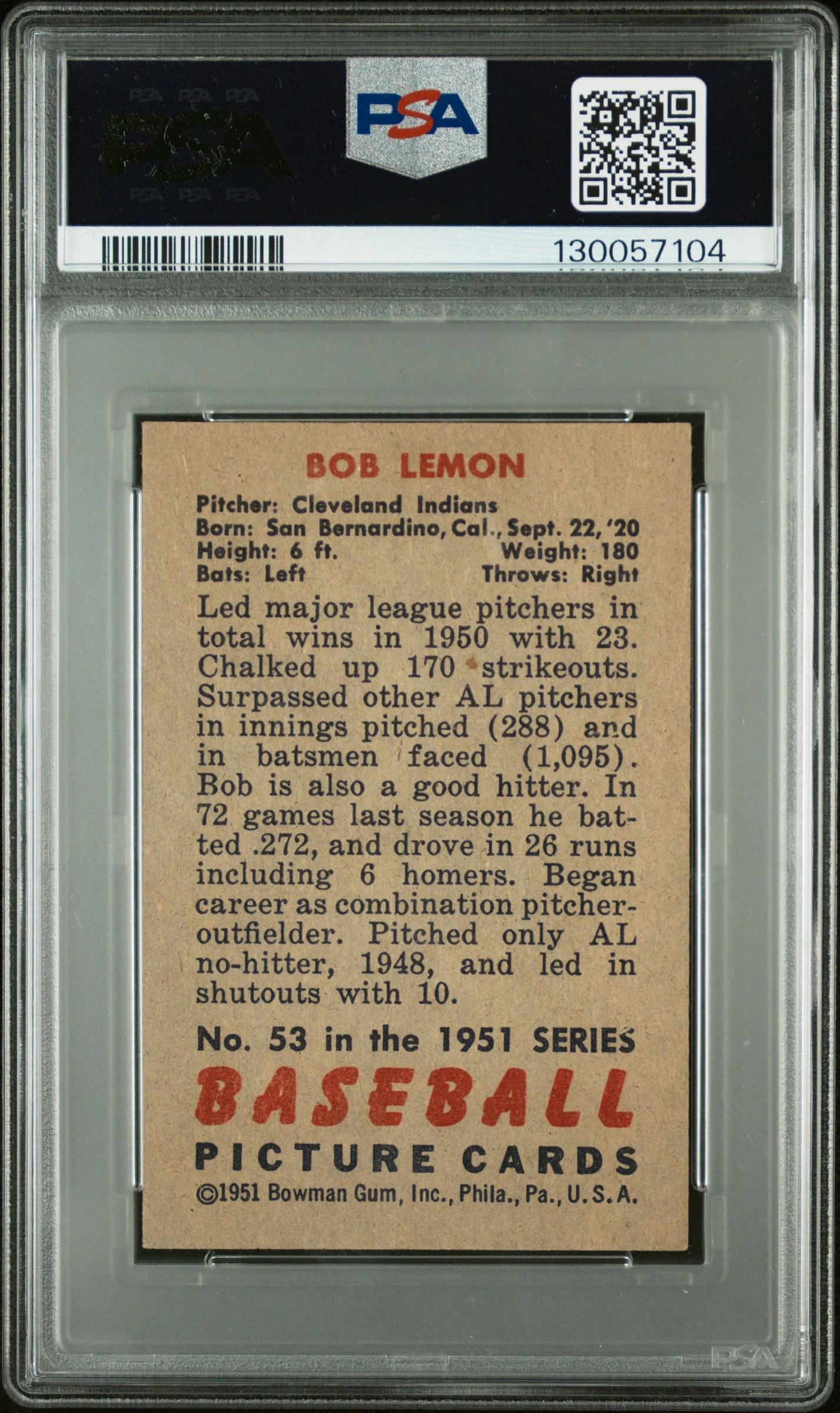 BOB LEMON | 1951 BOWMAN 53 | PSA VG-EX 4 - Image 2