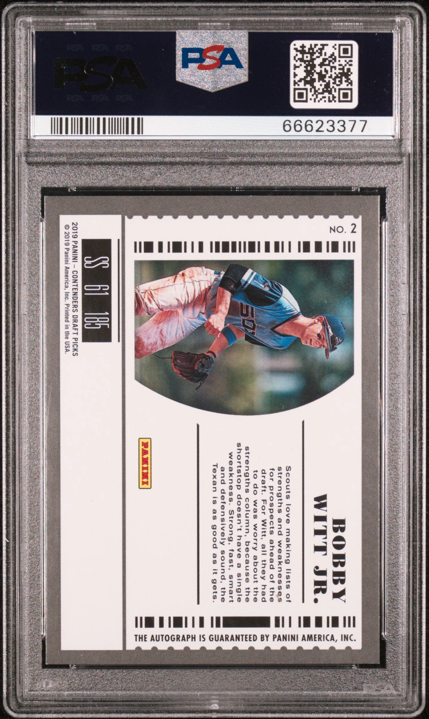 BOBBY WITT JR. | 2019 PANINI CONTENDERS DRAFT PICKS RPS DRAFT TICKET AUTOGRAPHS 2 | RPS D/T AUTO-PROSPECT | PSA MINT 9 - Image 2
