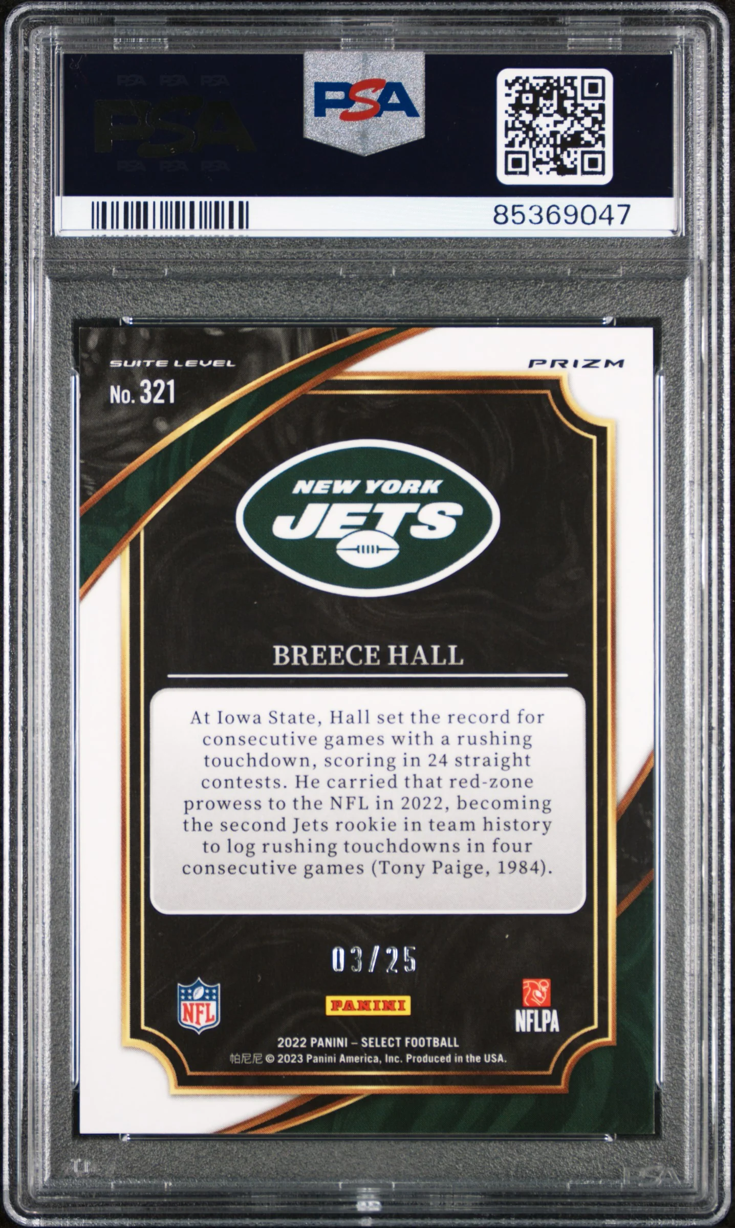 BREECE HALL | 2022 PANINI SELECT 321 | TIE-DYE PRIZM | PSA GEM MT 10 - Image 2
