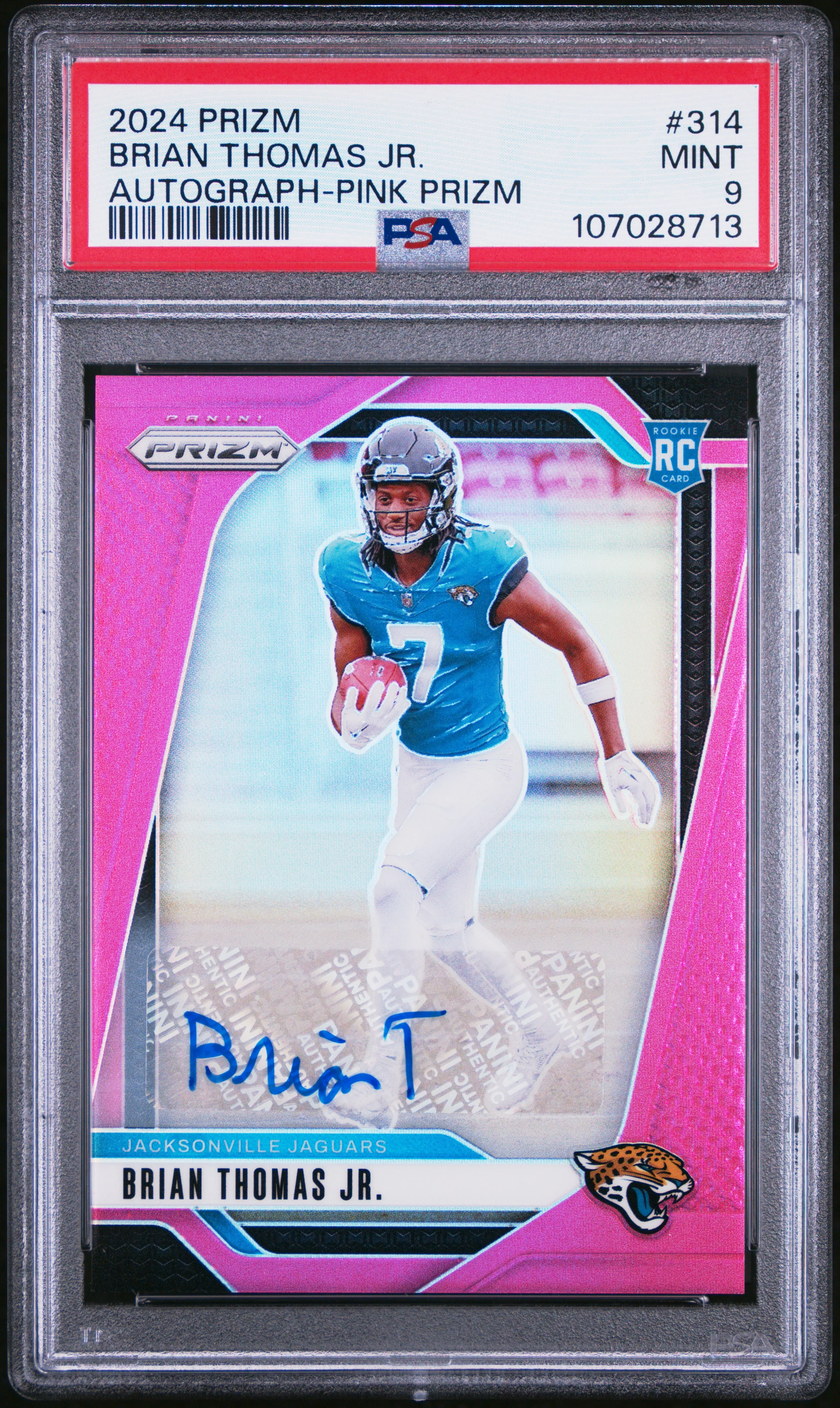 BRIAN THOMAS JR. | 2024 PANINI PRIZM 314 | AUTOGRAPH-PINK PRIZM | PSA MINT 9
