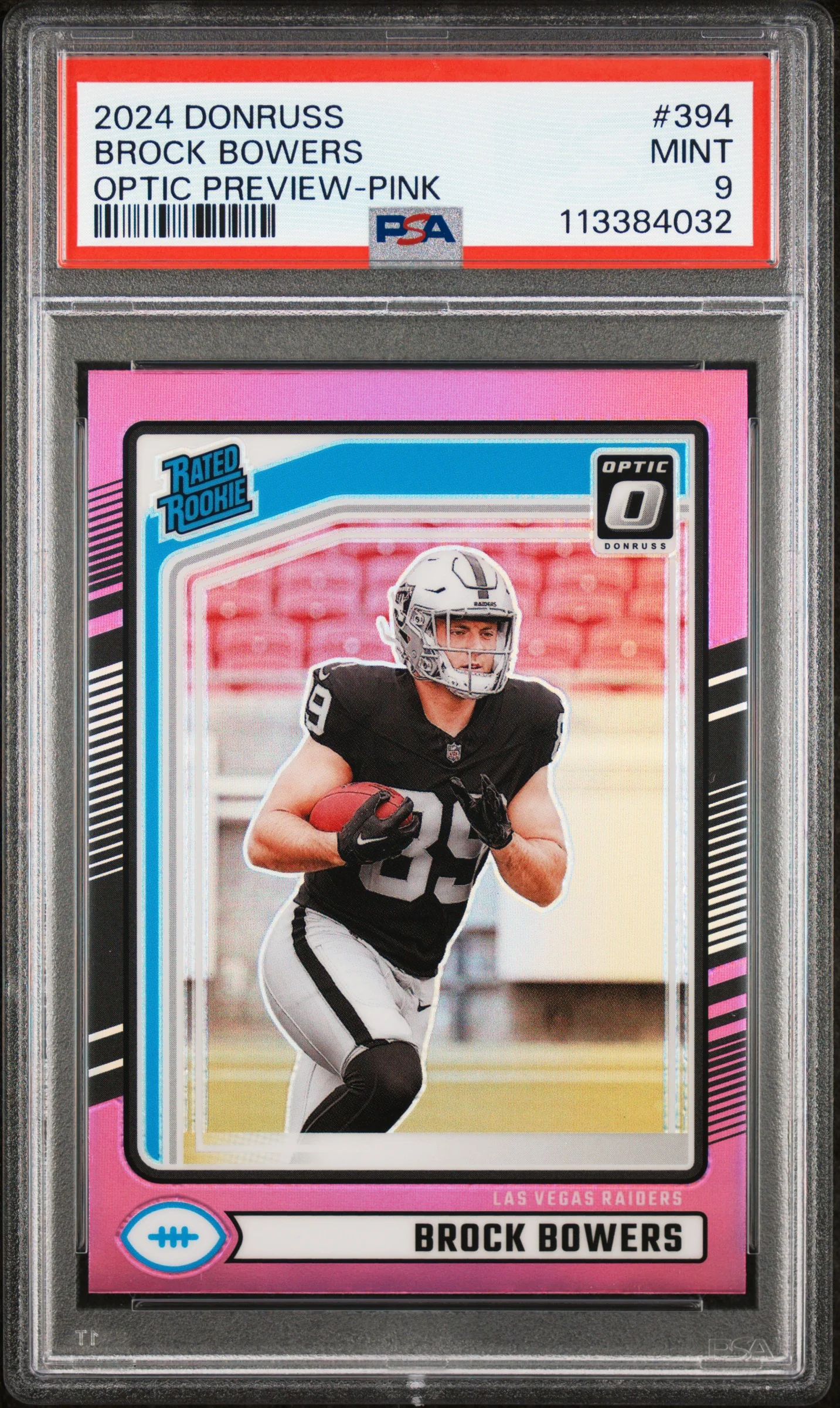 BROCK BOWERS | 2024 PANINI DONRUSS 394 | OPTIC PREVIEW-PINK | PSA MINT 9