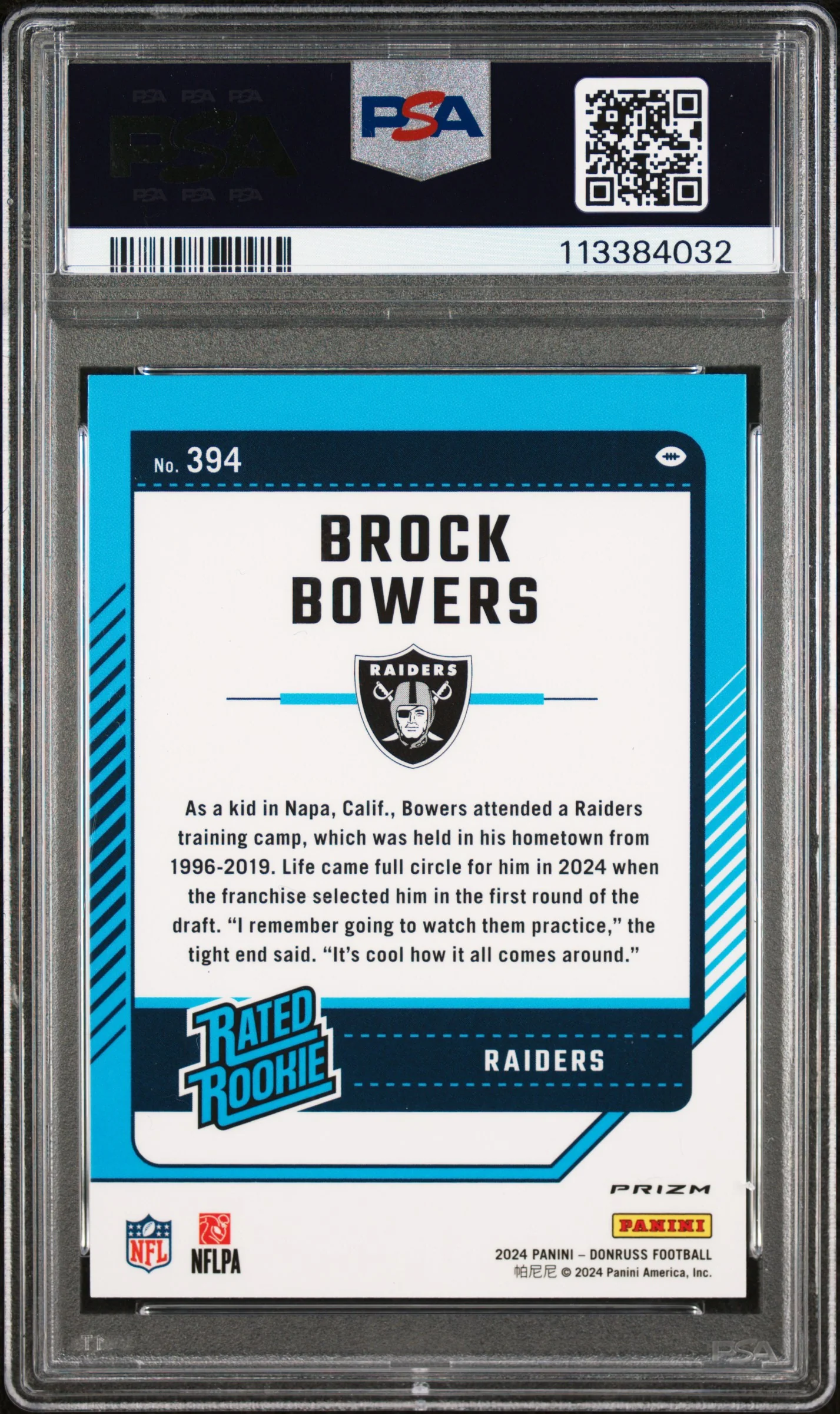 BROCK BOWERS | 2024 PANINI DONRUSS 394 | OPTIC PREVIEW-PINK | PSA MINT 9 - Image 2