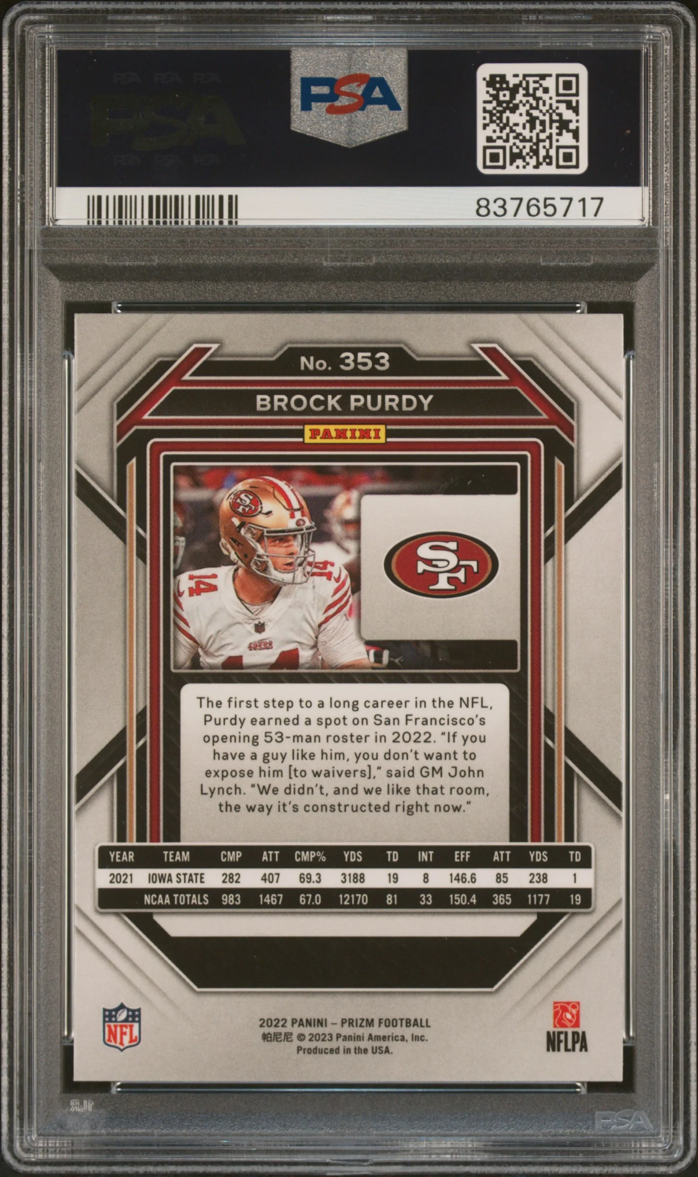 BROCK PURDY | 2022 PANINI PRIZM 353 | PSA GEM MT 10 - Image 2