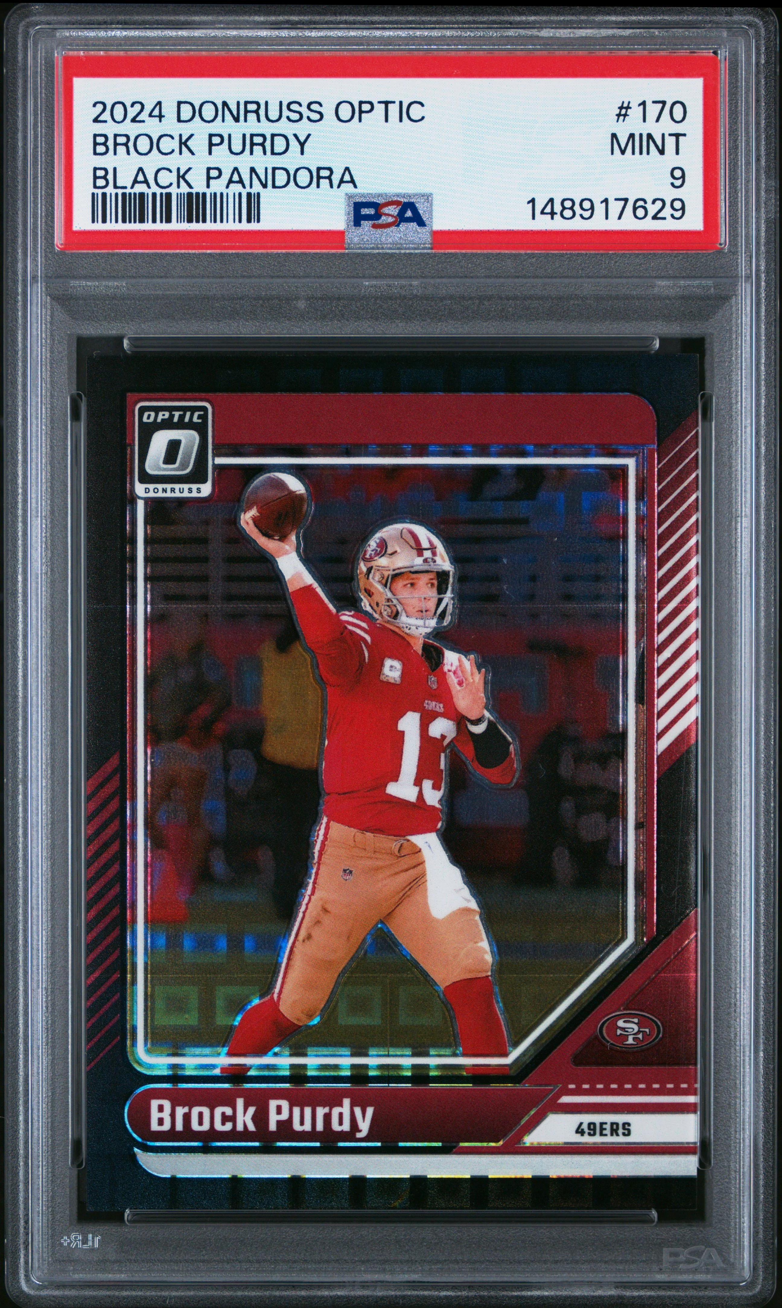 BROCK PURDY | 2024 PANINI DONRUSS OPTIC 170 | BLACK PANDORA | PSA MINT 9