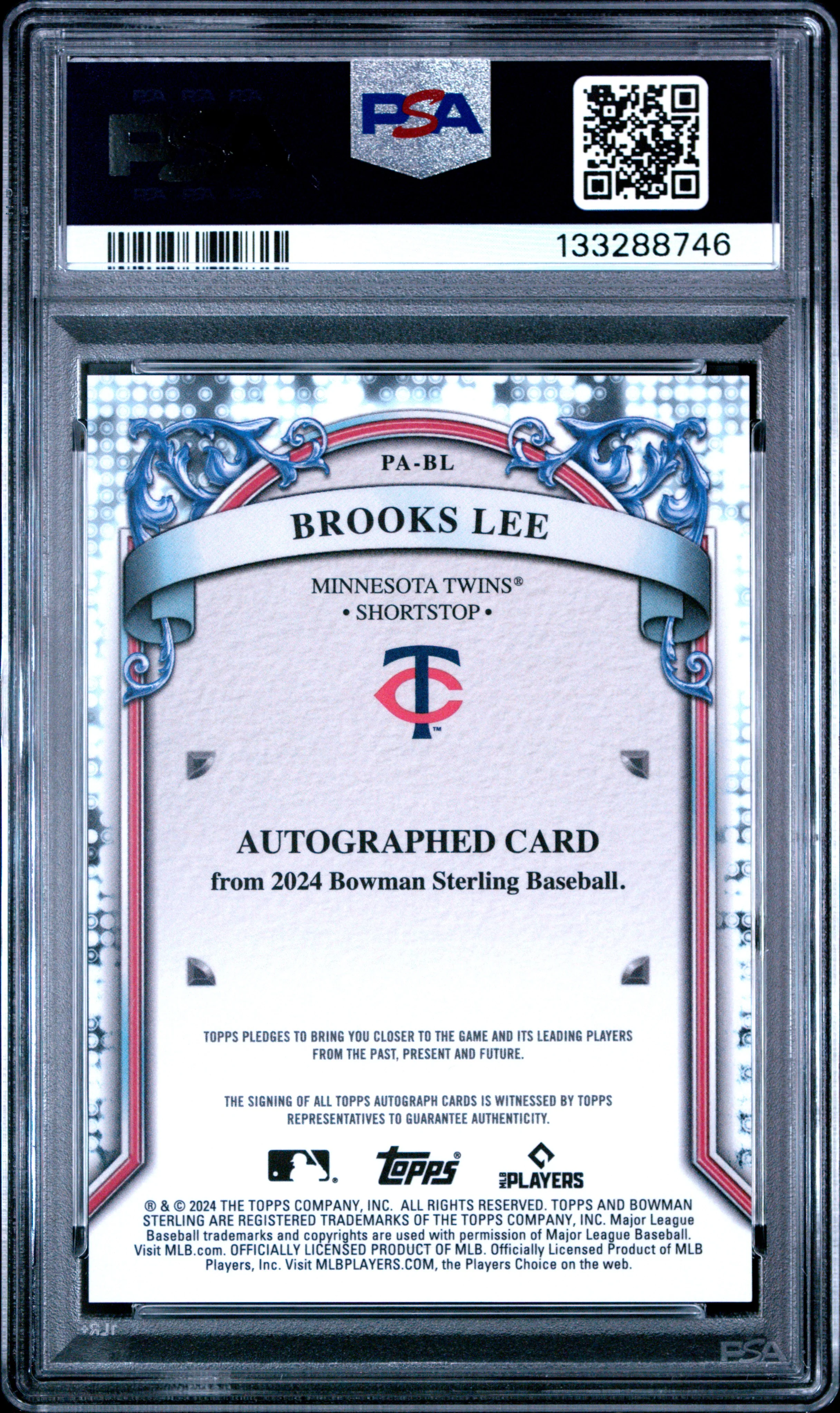BROOKS LEE | 2024 BOWMAN STERLING PROSPECT AUTOGRAPHS PABL | PSA GEM MT 10 - Image 2