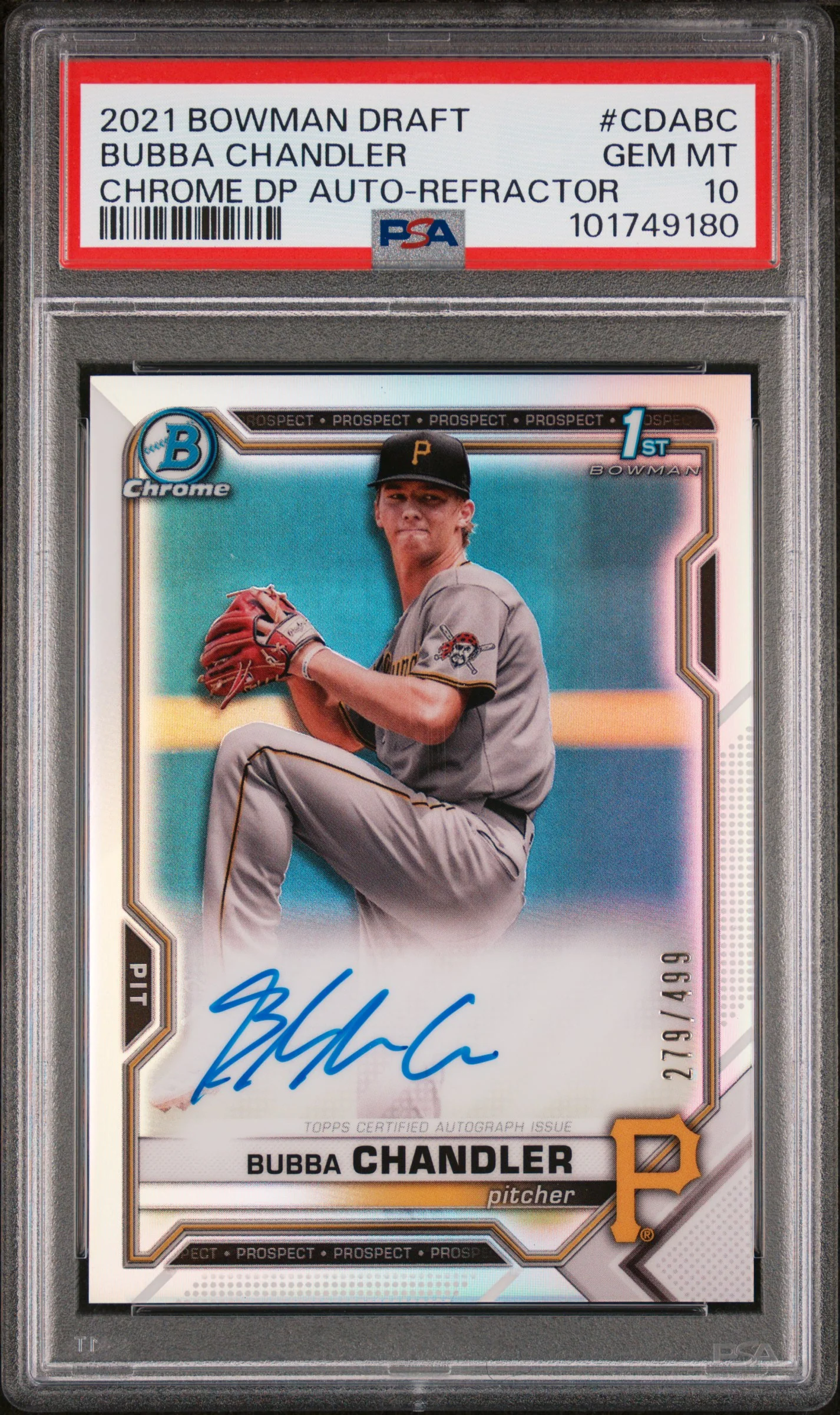 BUBBA CHANDLER | 2021 BOWMAN DRAFT CHROME DRAFT PICK AUTOGRAPHS CDABC | CHROME DP AUTO-REFRACTOR | PSA GEM MT 10