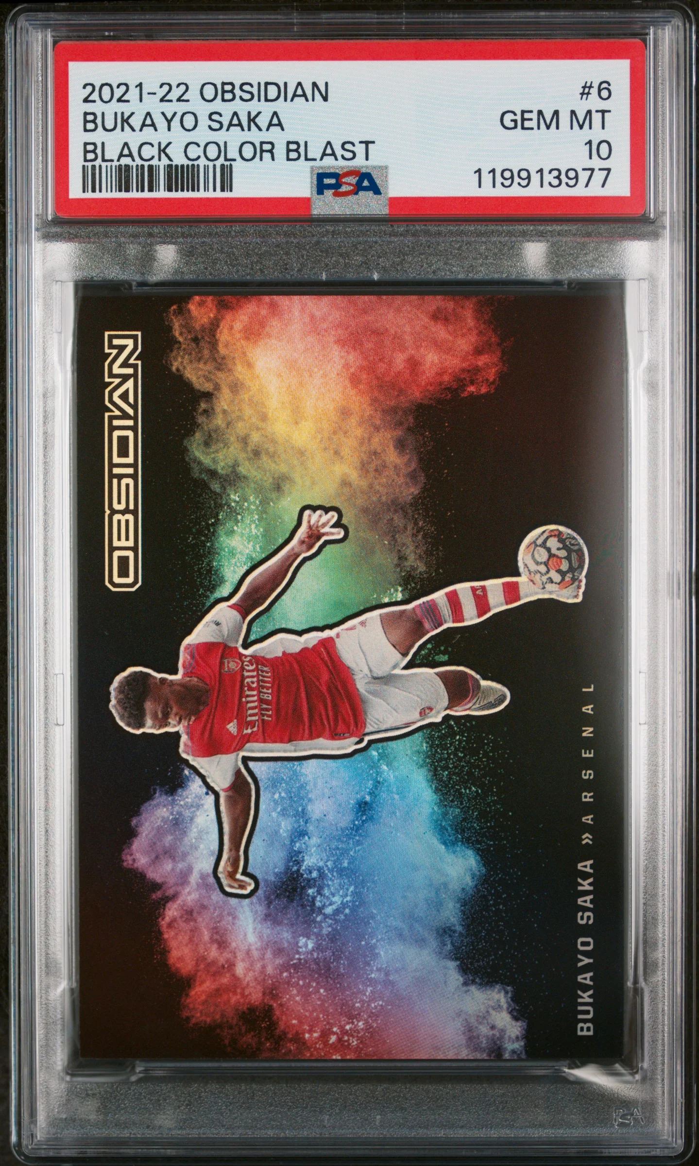 BUKAYO SAKA | 2021 PANINI OBSIDIAN BLACK COLOR BLAST 6 | BLACK COLOR BLAST | PSA GEM MT 10