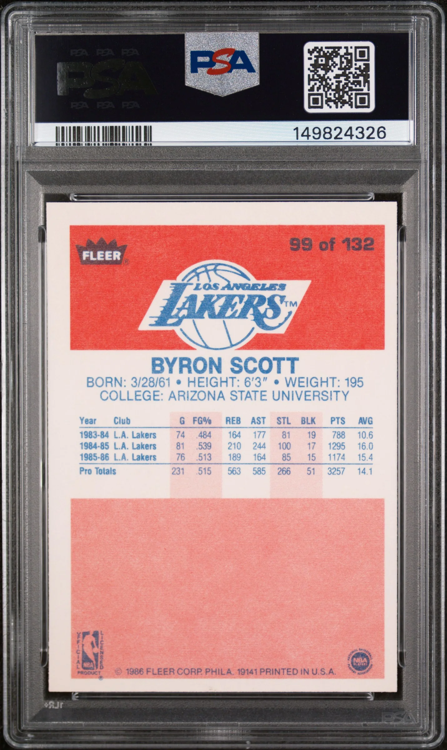 BYRON SCOTT | 1986 FLEER 99 | PSA EX-MT 6 - Image 2