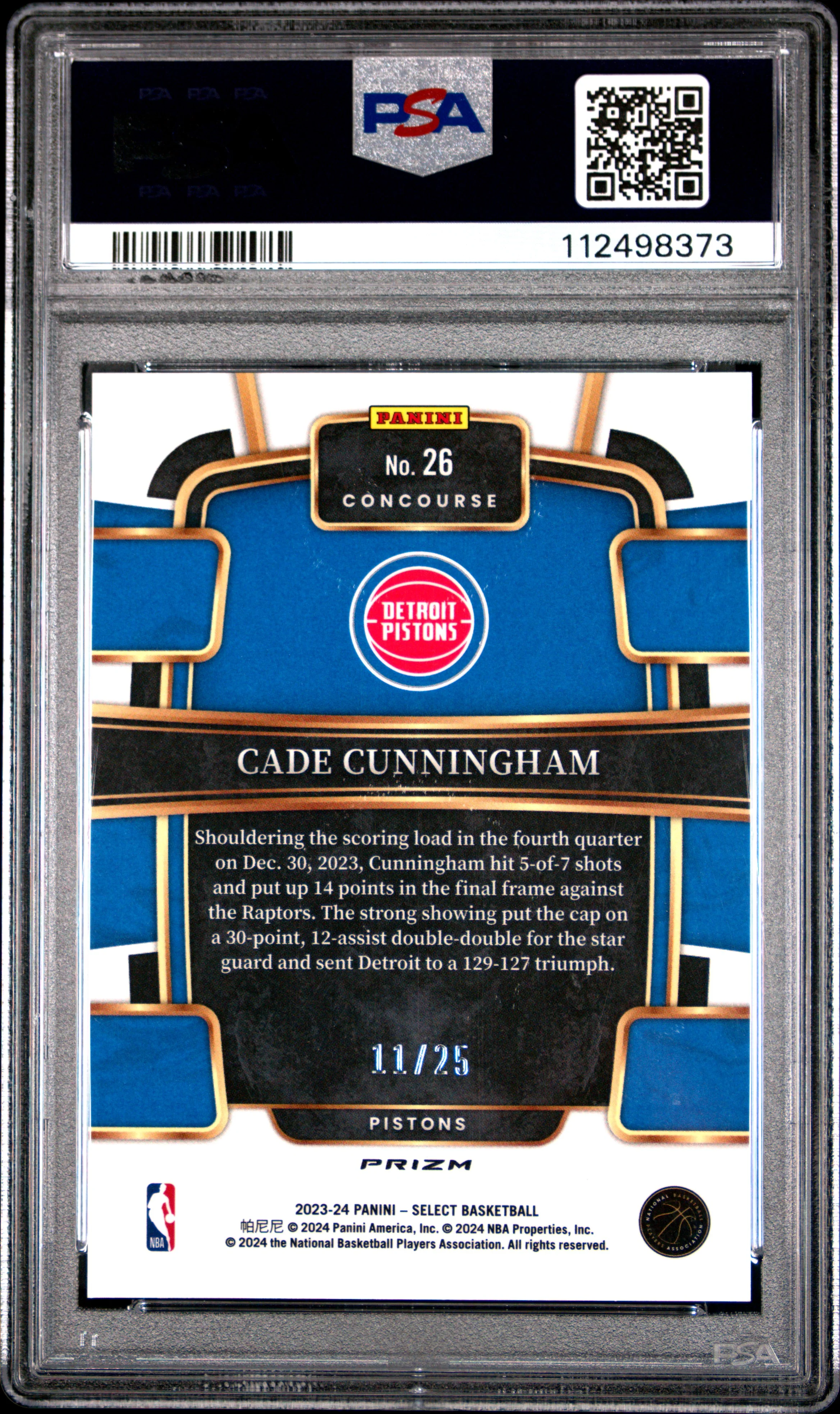 CADE CUNNINGHAM | 2023 PANINI SELECT 26 | TIE-DYE PRIZM | PSA MINT 9 - Image 2