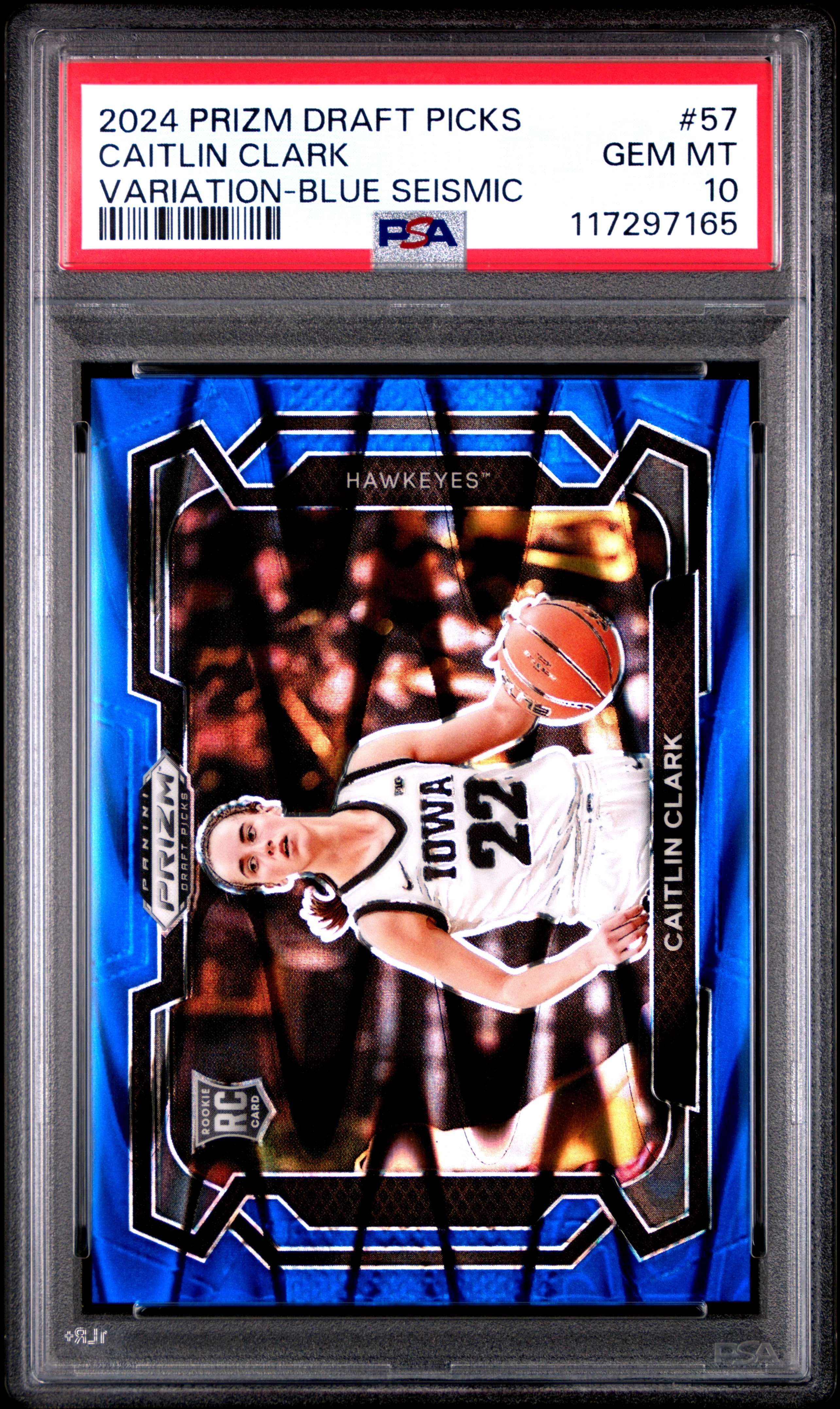 CAITLIN CLARK | 2024 PANINI PRIZM DRAFT PICKS 57 | VARIATION-BLUE SEISMIC | PSA GEM MT 10