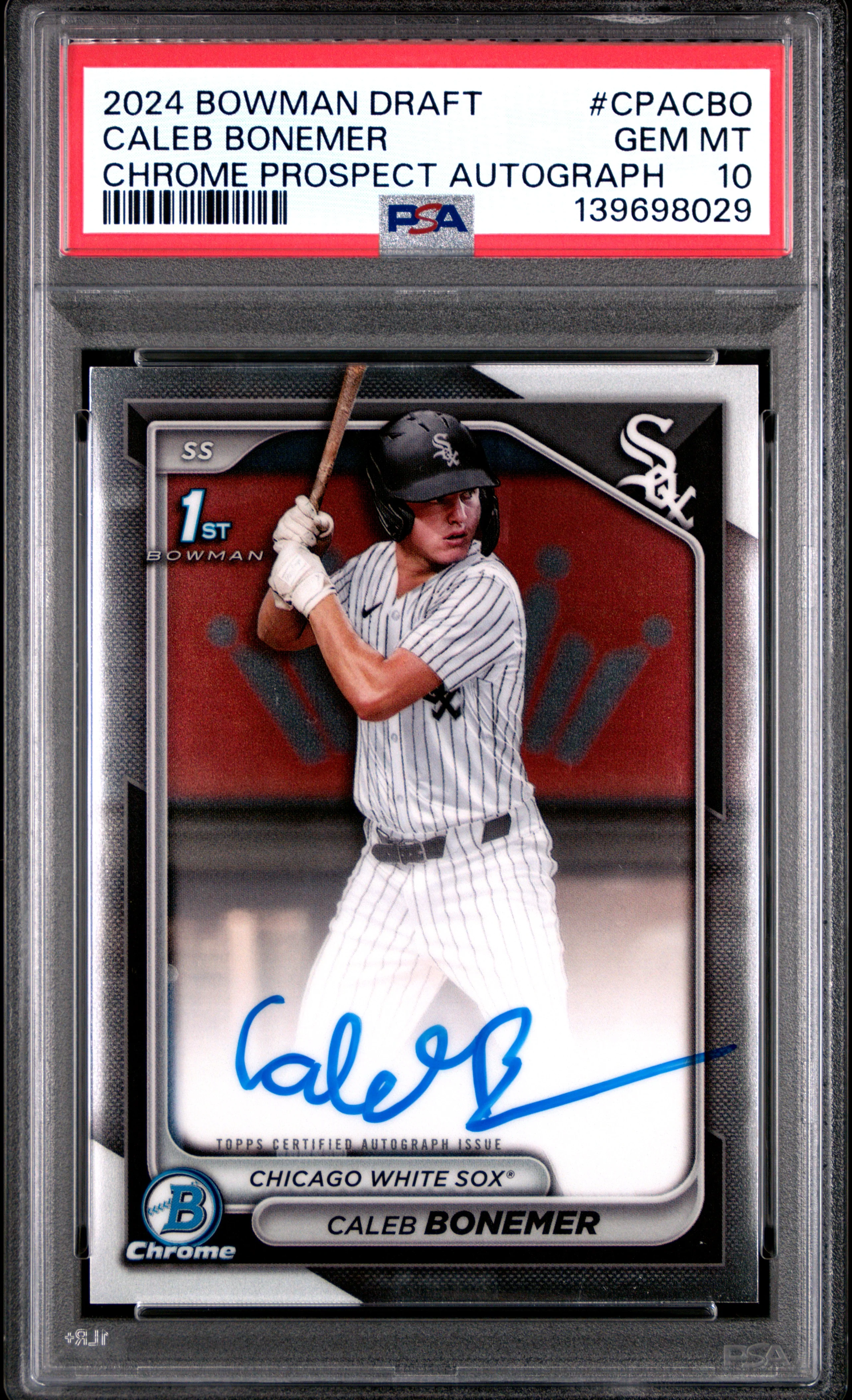 CALEB BONEMER | 2024 BOWMAN DRAFT CHROME PROSPECT AUTOGRAPHS CPACBO | PSA GEM MT 10