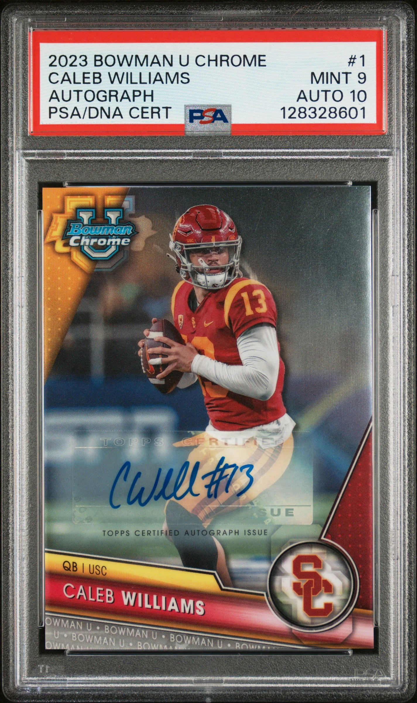 CALEB WILLIAMS | 2023 BOWMAN UNIVERSITY CHROME 1 | AUTOGRAPH | PSA MINT 9
