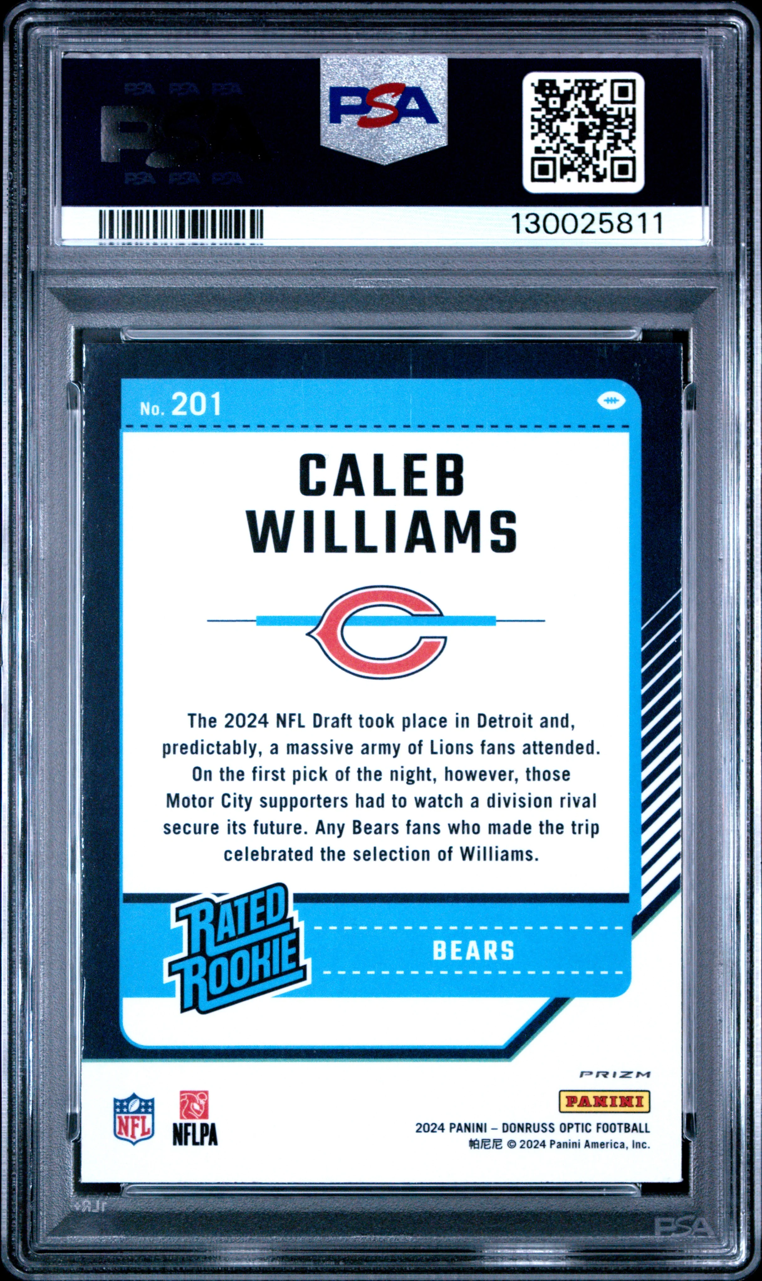 CALEB WILLIAMS | 2024 PANINI DONRUSS OPTIC 201 | HOLO | PSA MINT 9 - Image 2