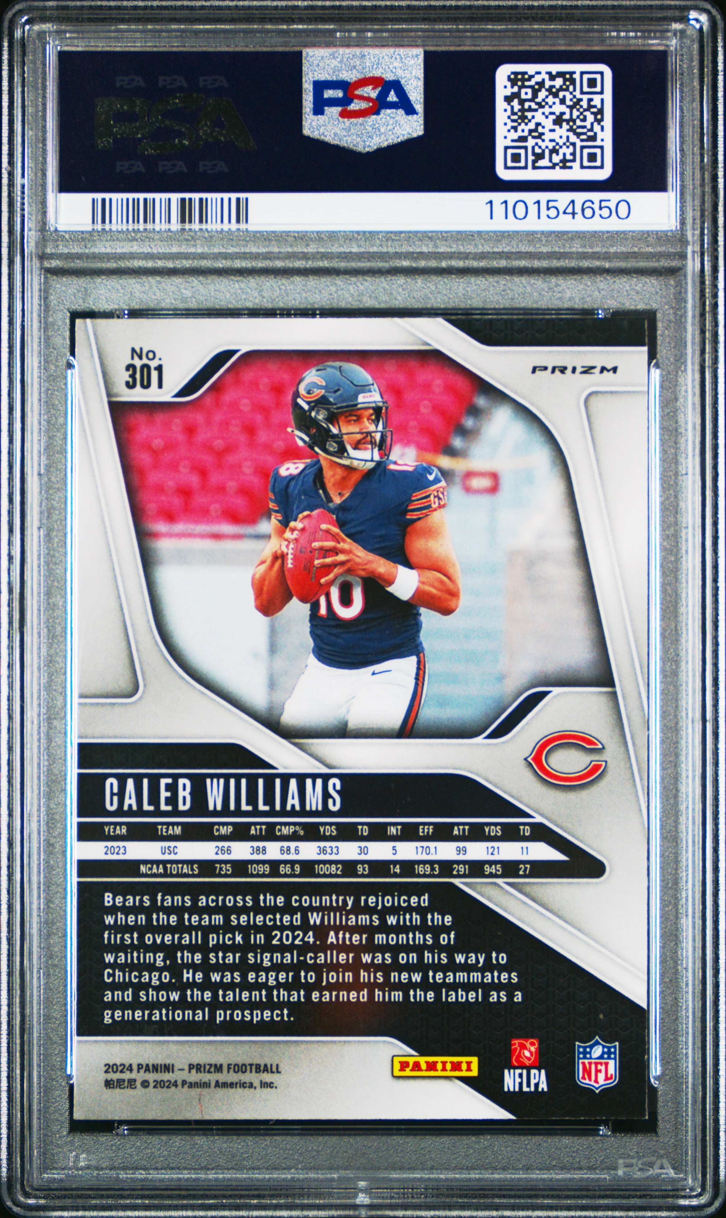 CALEB WILLIAMS | 2024 PANINI PRIZM 301 | LAZER PRIZM | PSA GEM MT 10 - Image 2
