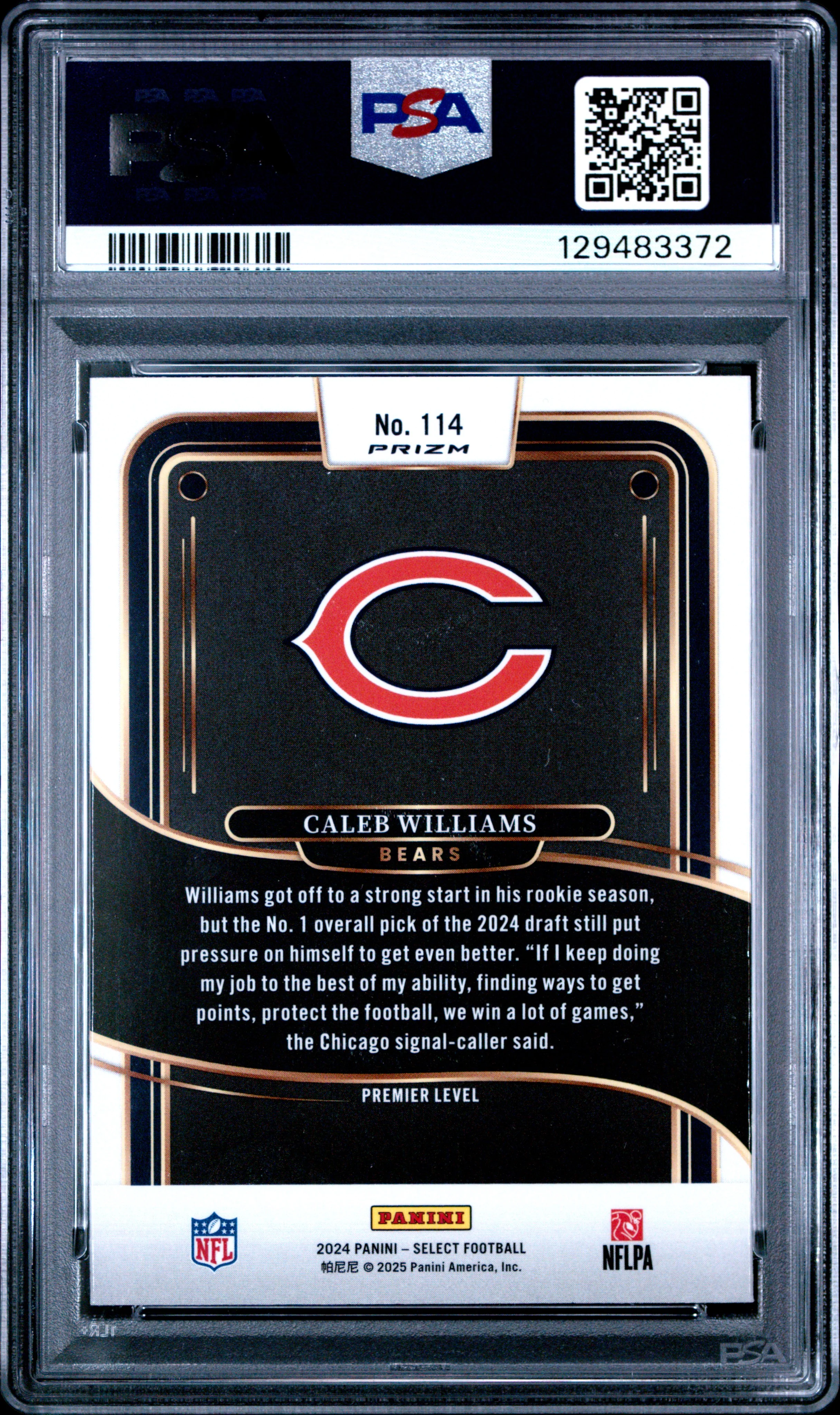 CALEB WILLIAMS | 2024 PANINI SELECT 114 | RED & BLUE SHOCK | PSA MINT 9 - Image 2
