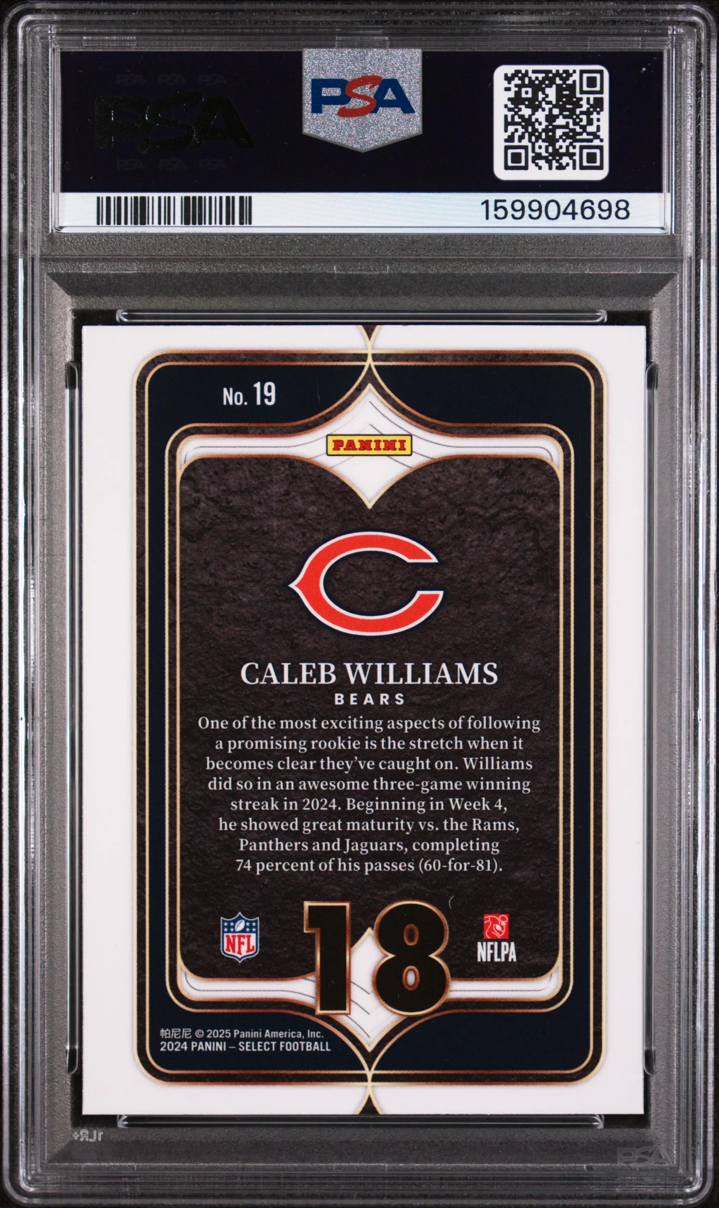 CALEB WILLIAMS | 2024 PANINI SELECT SELECT NUMBERS 19 | PSA MINT 9 - Image 2