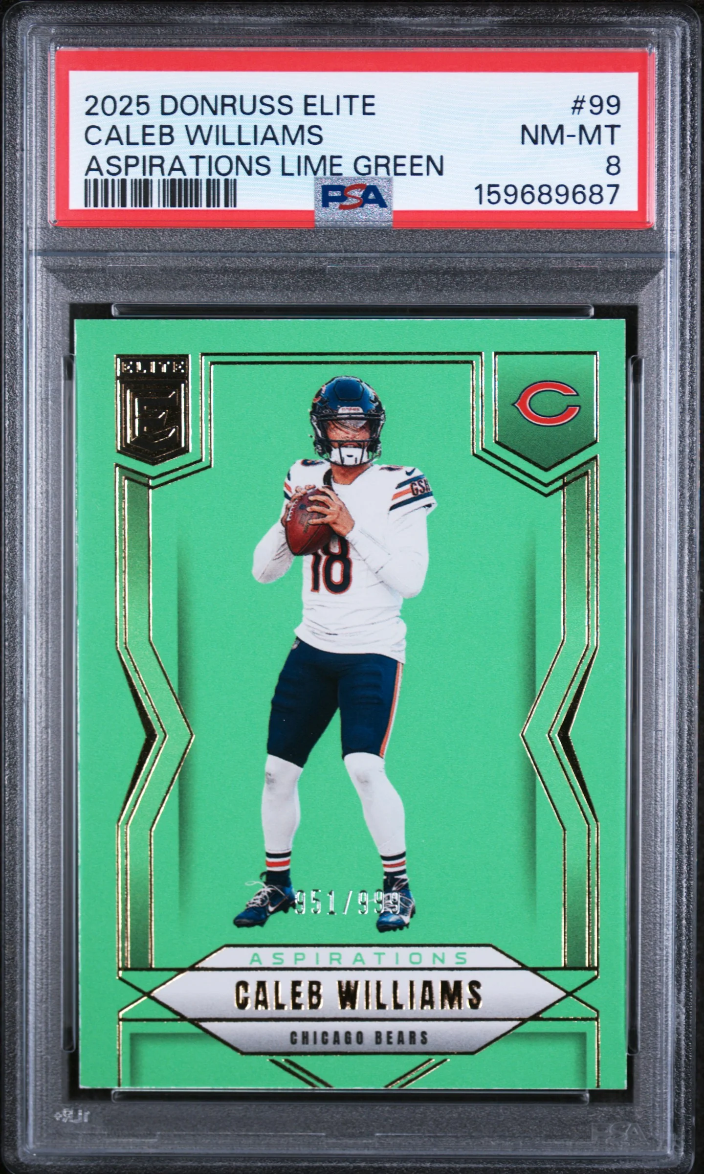 CALEB WILLIAMS | 2025 PANINI DONRUSS ELITE 99 | ASPIRATIONS LIME GREEN | PSA NM-MT 8