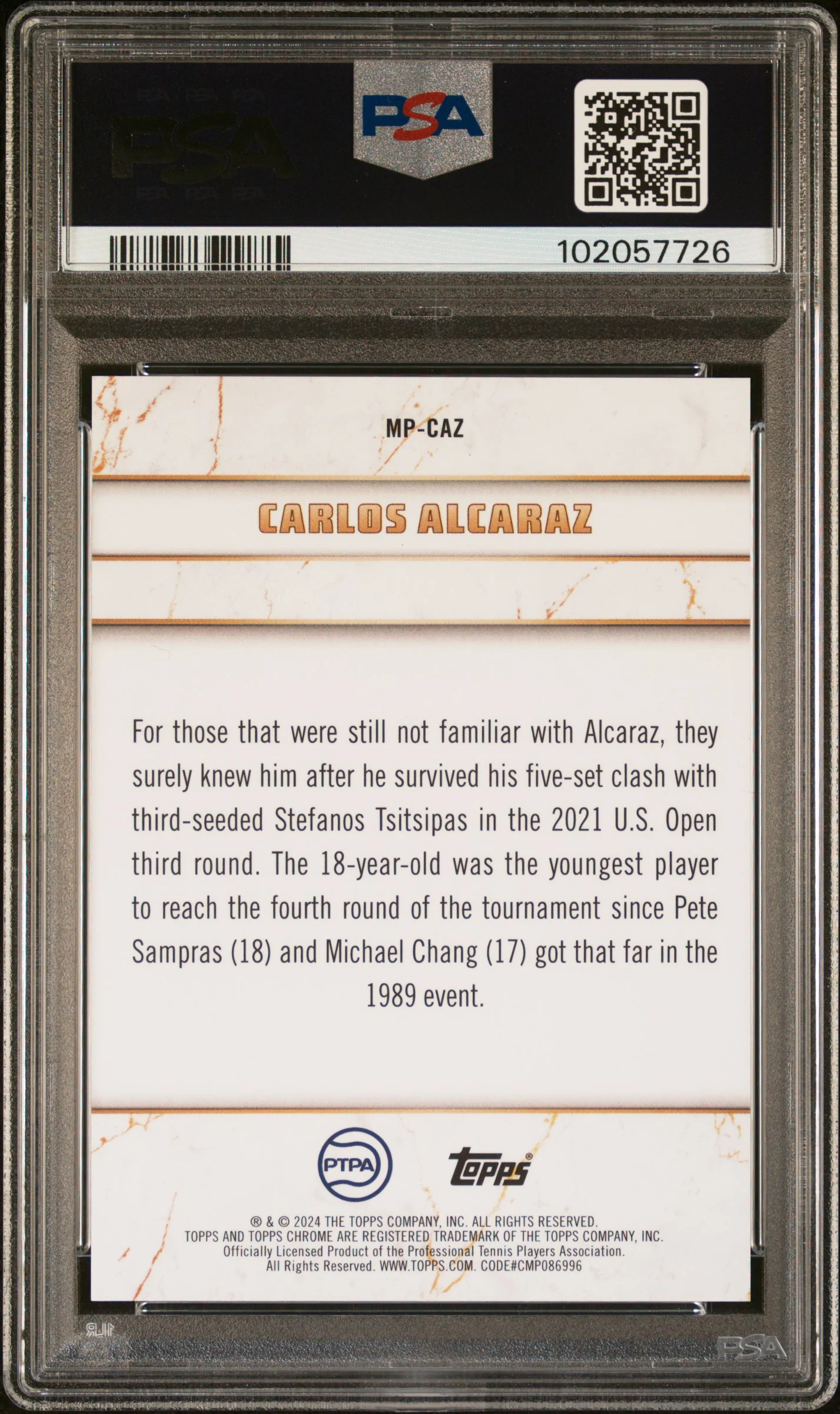 CARLOS ALCARAZ | 2024 TOPPS GRAPHITE MATCH POINT MPCAZ | PSA GEM MT 10 - Image 2