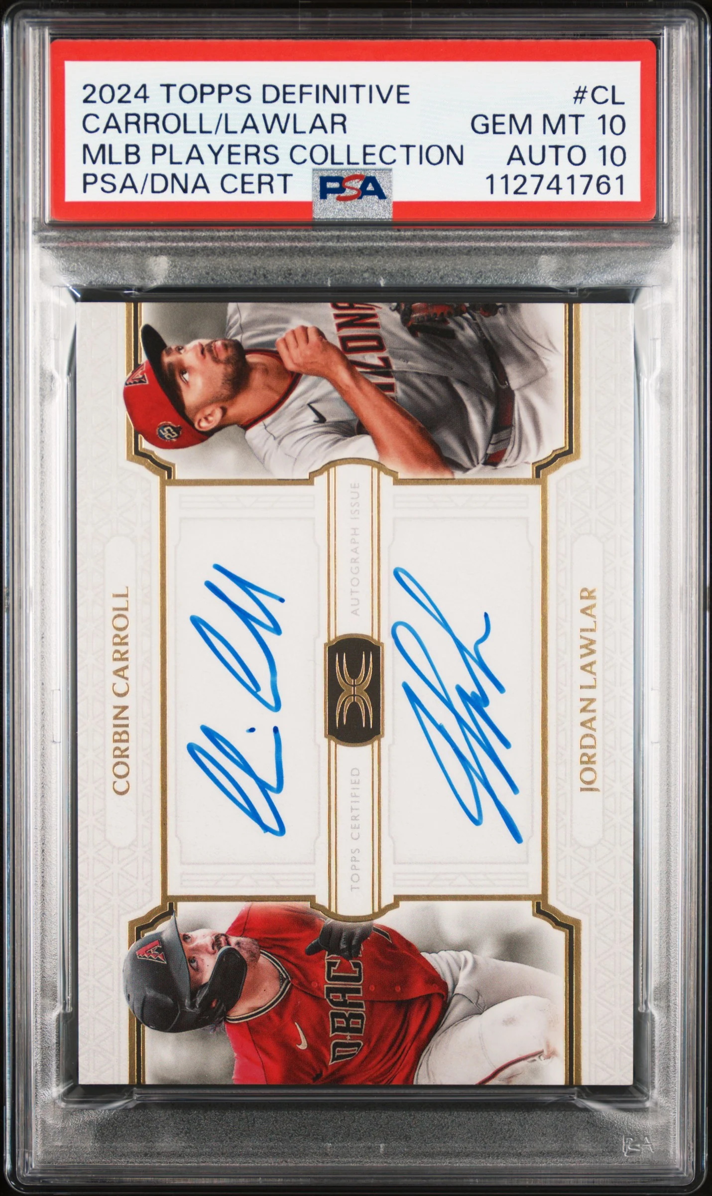 CARROLL/LAWLAR | 2024 TOPPS DEFINITIVE COLLECTION DUAL AUTOGRAPH COLLECTION DACCL | MLB PLAYERS COLLECTION (PULLED BY BROCK WILKEN) | PSA GEM MT 10