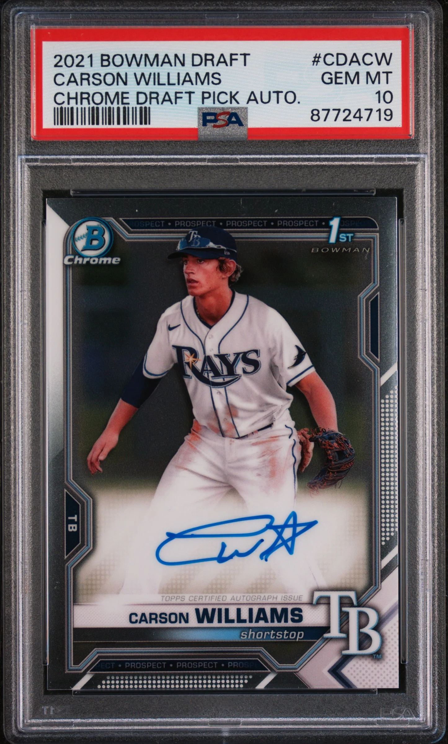 CARSON WILLIAMS | 2021 BOWMAN DRAFT CHROME DRAFT PICK AUTOGRAPHS CDACW | CHROME DRAFT PICK AUTO. | PSA GEM MT 10