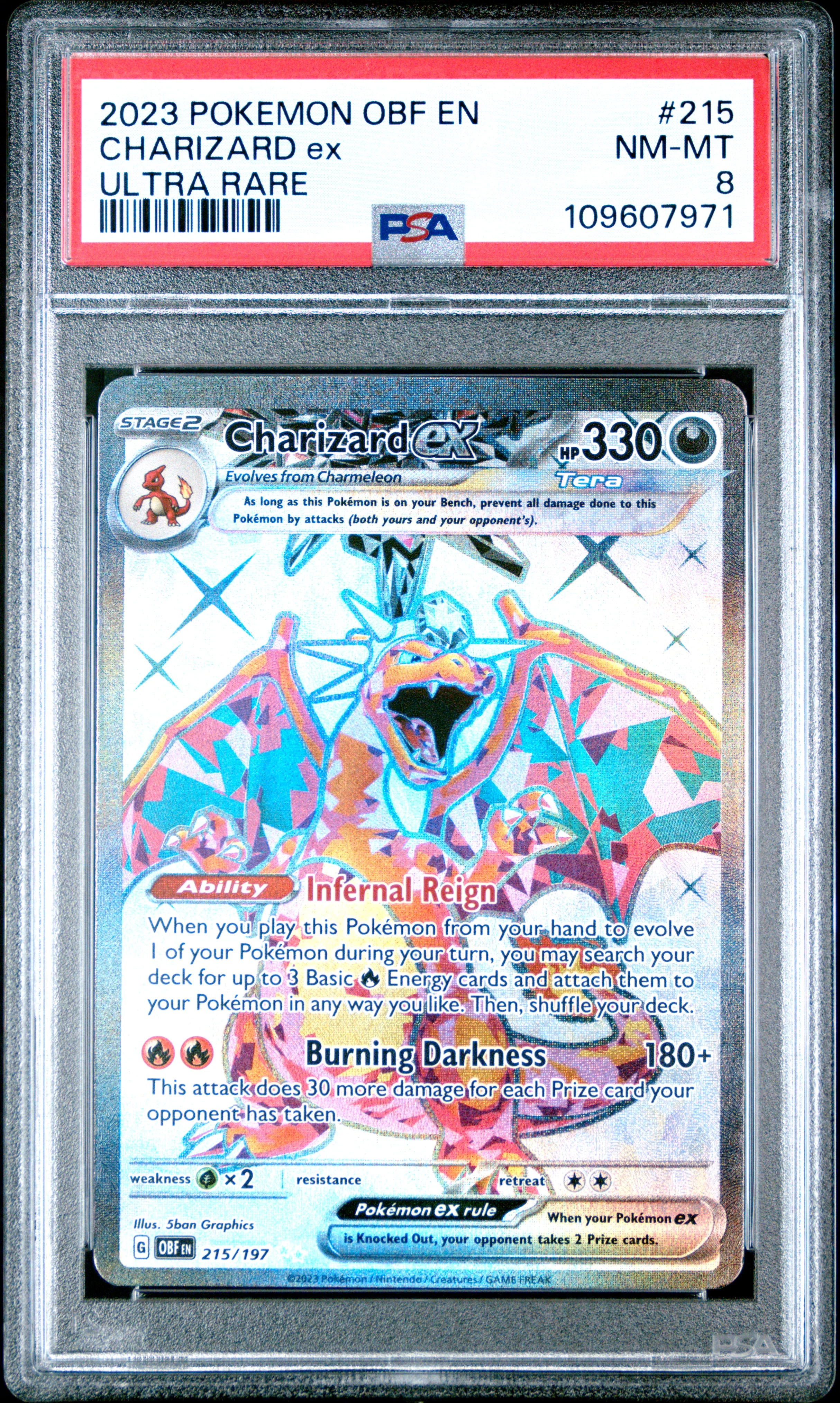 CHARIZARD ex | 2023 POKEMON OBF EN-OBSIDIAN FLAMES 215 | ULTRA RARE | PSA NM-MT 8