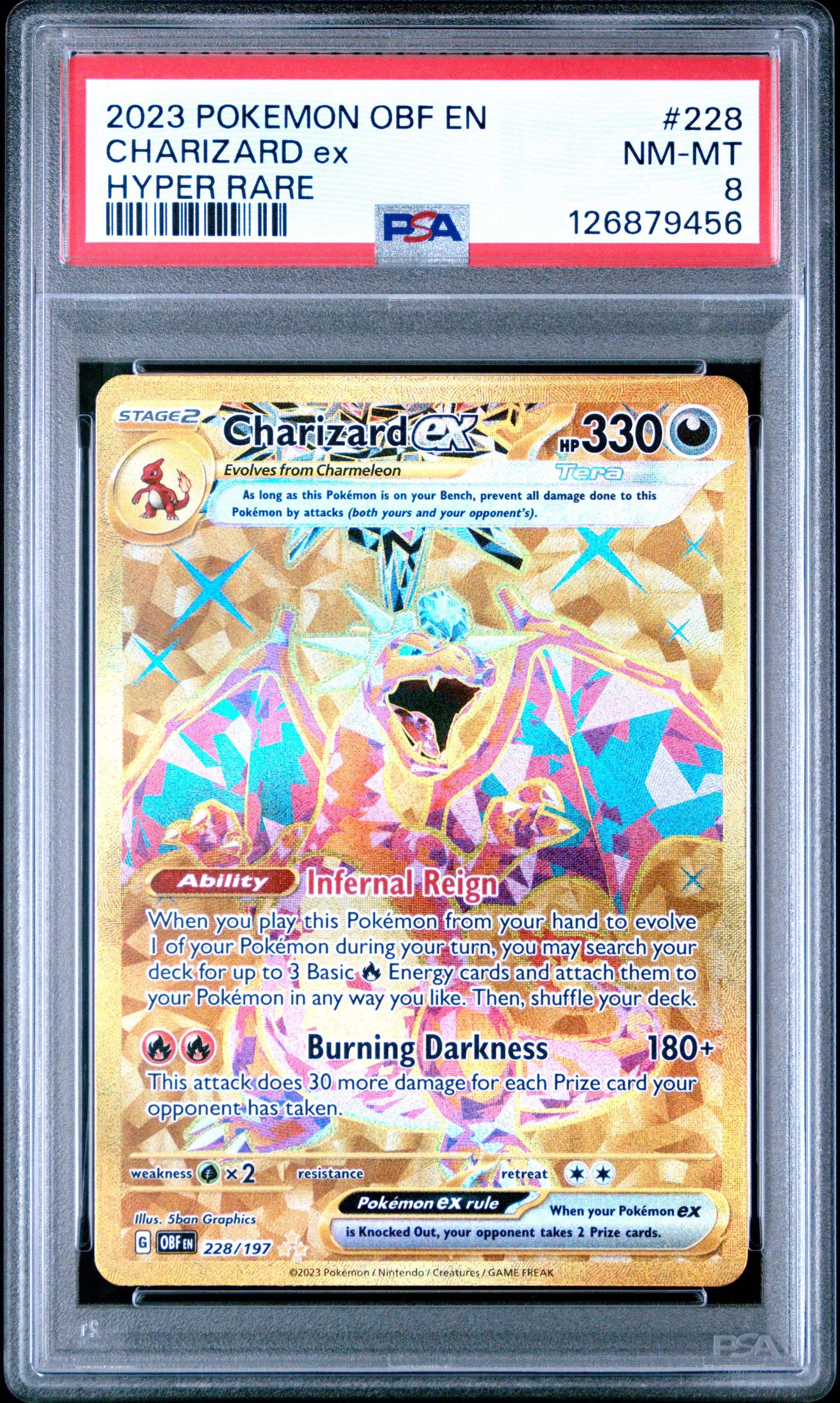 CHARIZARD ex | 2023 POKEMON OBF EN-OBSIDIAN FLAMES 228 | HYPER RARE | PSA NM-MT 8