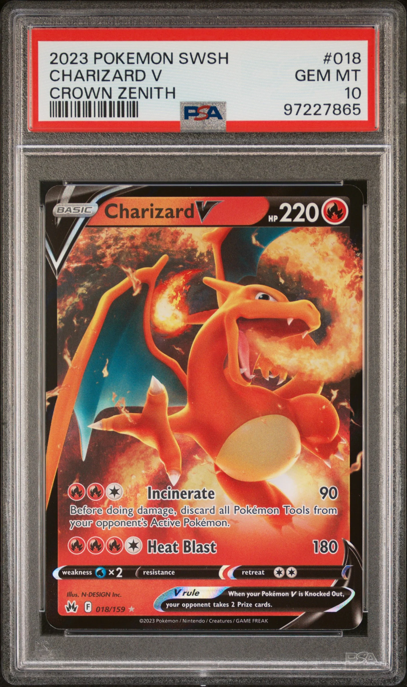 CHARIZARD V | 2023 POKEMON SWORD AND SHIELD CROWN ZENITH 018 | CROWN ZENITH | PSA GEM MT 10