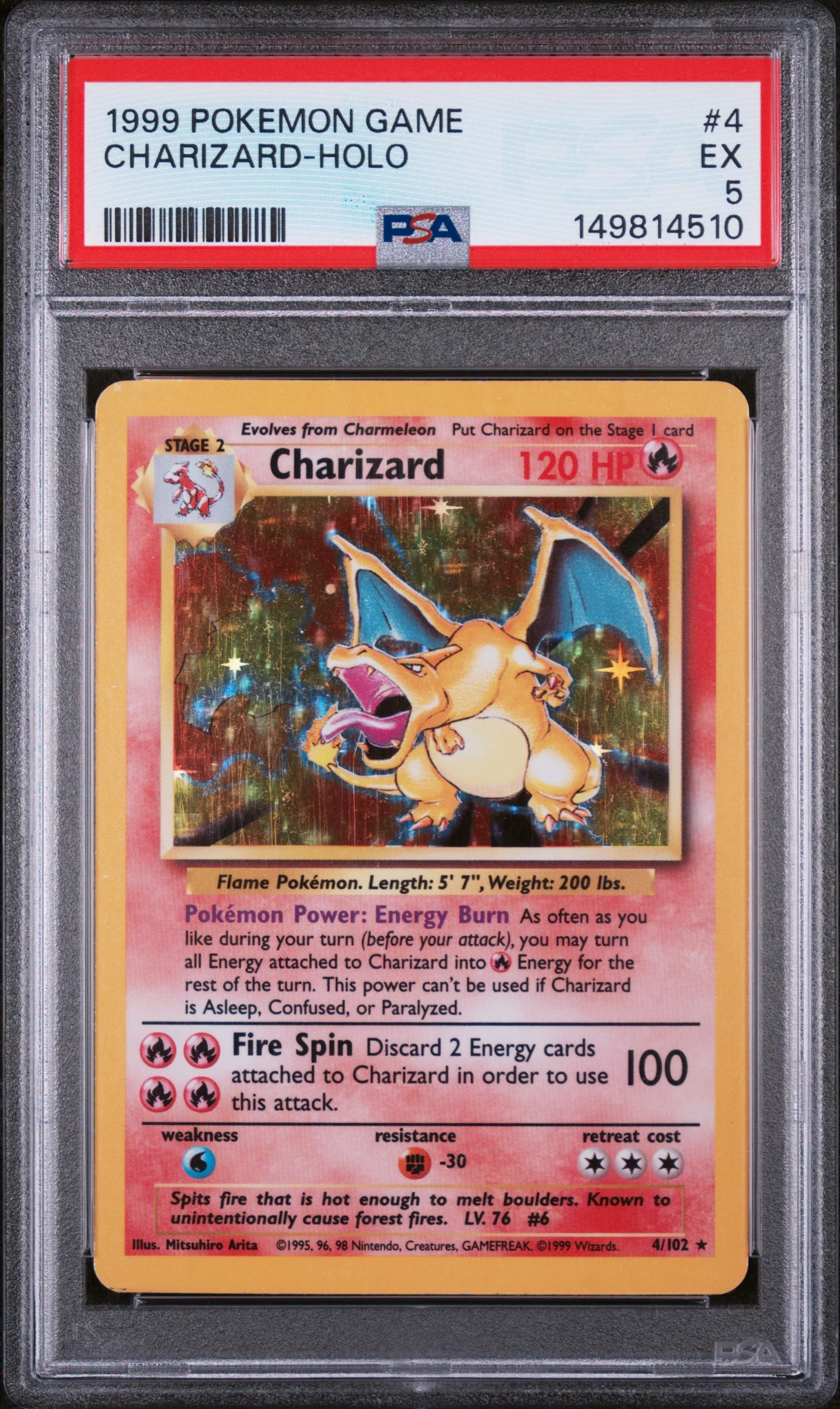 CHARIZARD-HOLO | 1999 POKEMON GAME 4 | PSA EX 5