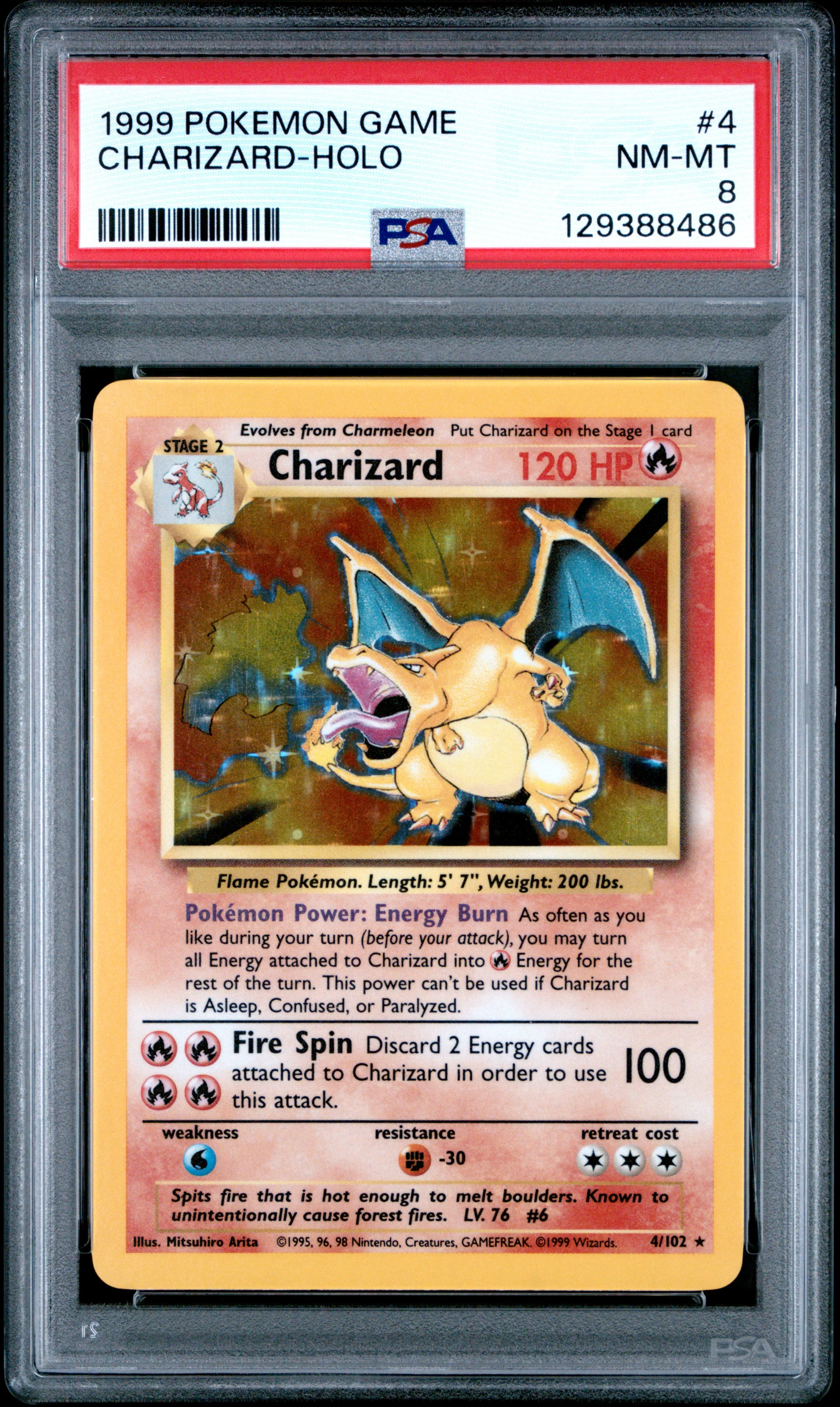 CHARIZARD-HOLO | 1999 POKEMON GAME 4 | PSA NM-MT 8
