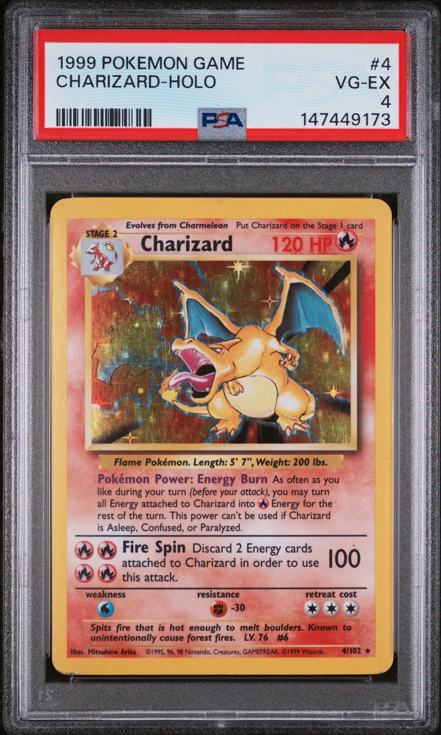 CHARIZARD-HOLO | 1999 POKEMON GAME 4 | PSA VG-EX 4