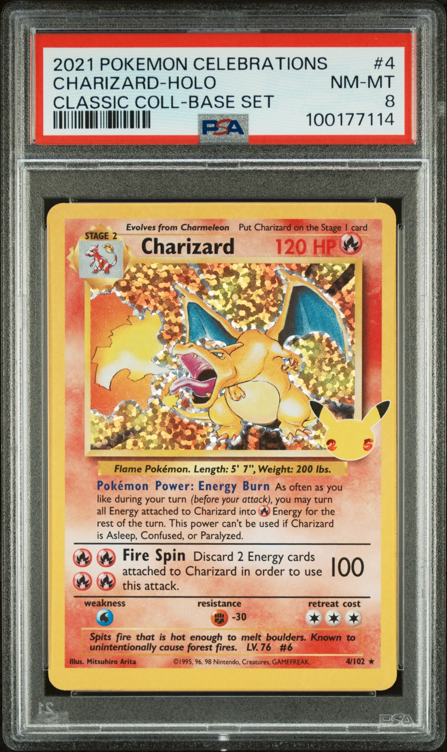 CHARIZARD-HOLO | 2021 POKEMON CELEBRATIONS CLASSIC COLLECTION 4 | CLASSIC COLL-BASE SET | PSA NM-MT 8
