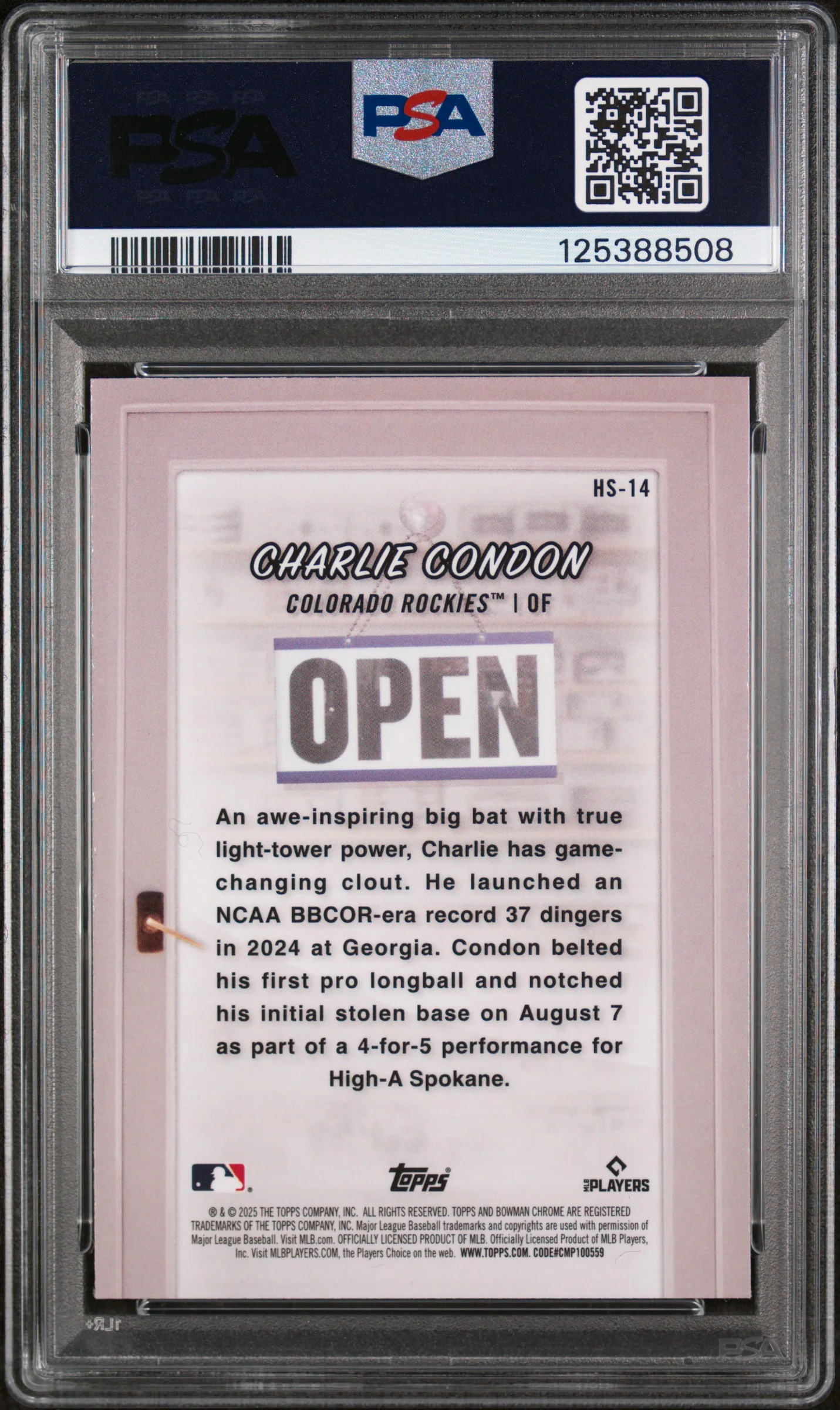 CHARLIE CONDON | 2025 BOWMAN HOBBY STARS HS14 | PSA GEM MT 10 - Image 2
