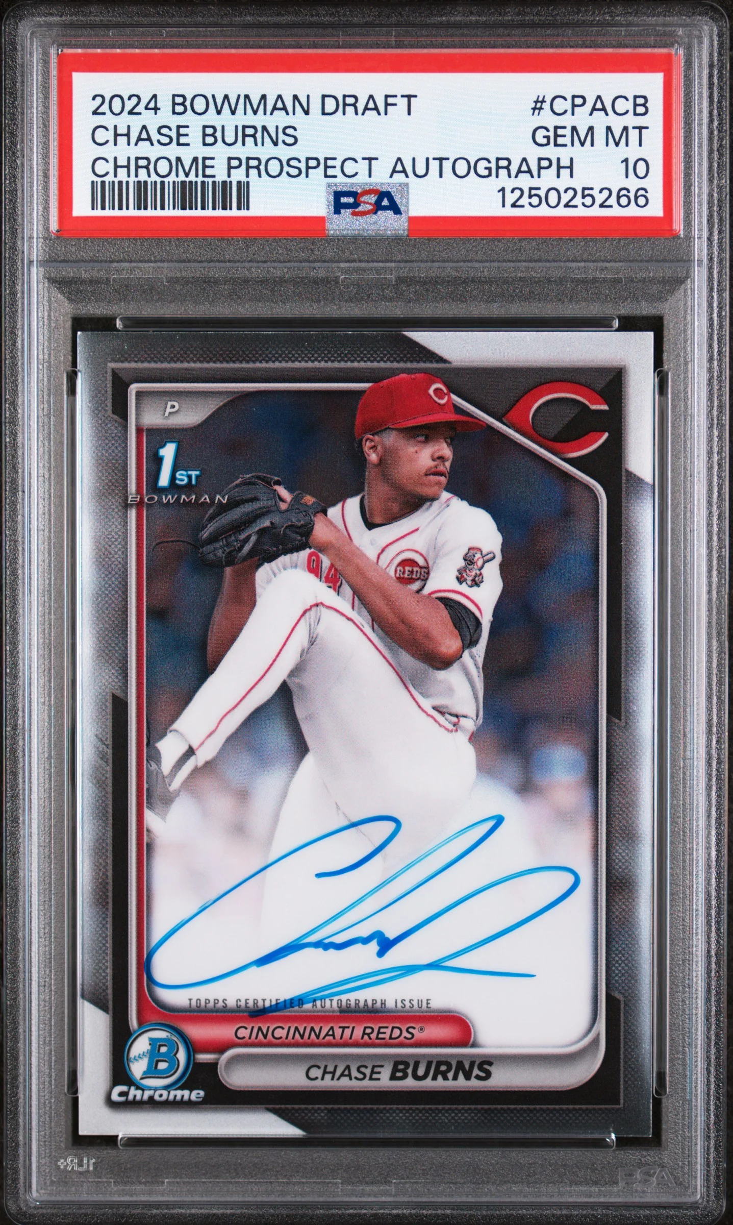 CHASE BURNS | 2024 BOWMAN DRAFT CHROME PROSPECT AUTOGRAPHS CPACB | PSA GEM MT 10
