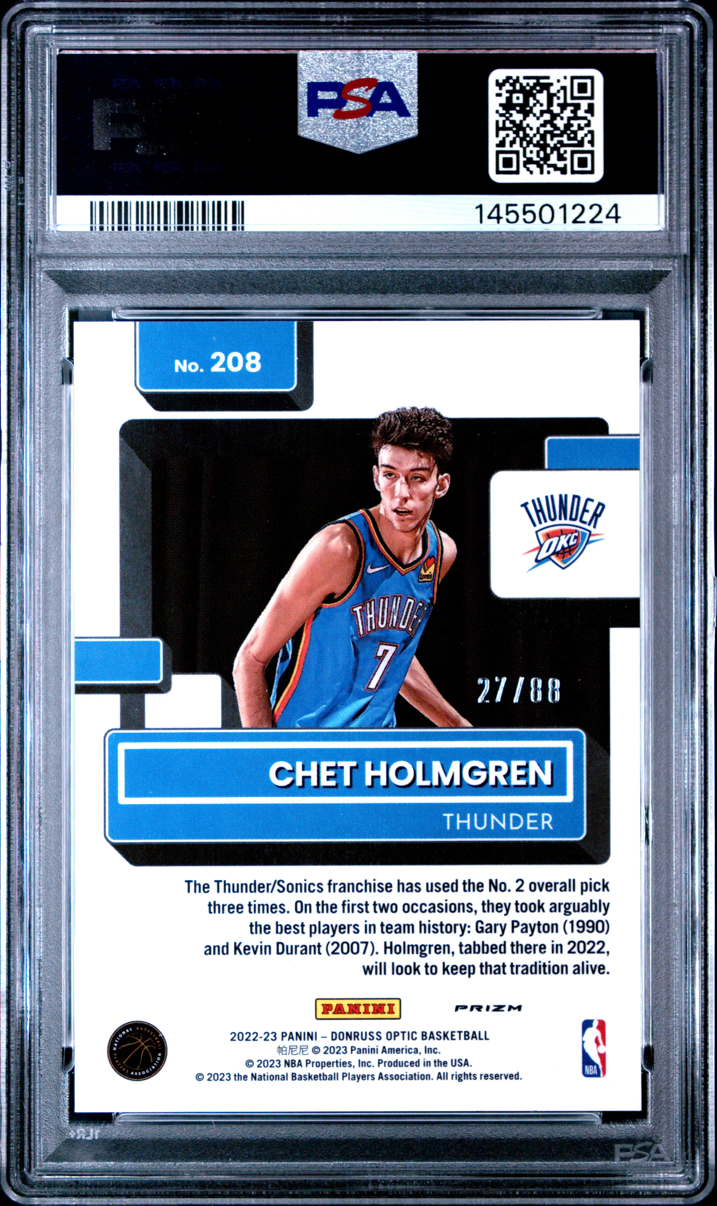 CHET HOLMGREN | 2022 PANINI DONRUSS OPTIC 208 | RED CHOICE | PSA GEM MT 10 - Image 2