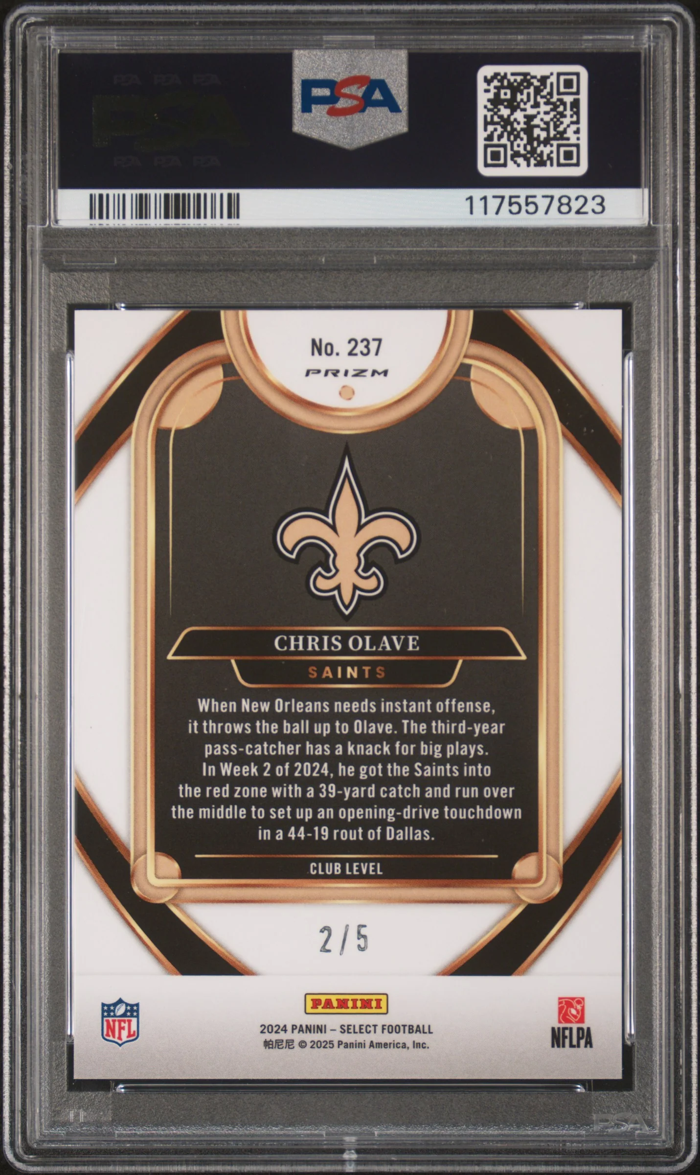 CHRIS OLAVE | 2024 PANINI SELECT 237 | GREEN PRIZM | PSA GEM MT 10