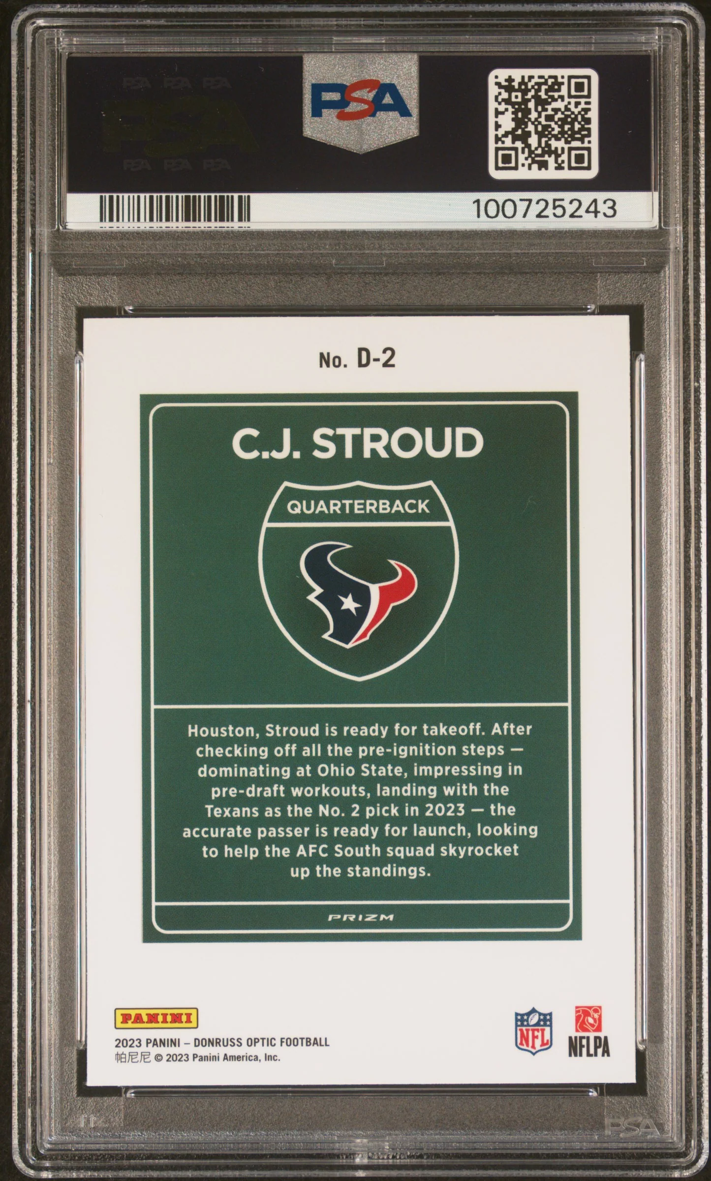 CJ STROUD | 2023 PANINI DONRUSS OPTIC DOWNTOWN! D2 | DOWNTOWN! | PSA GEM MT 10 - Image 2
