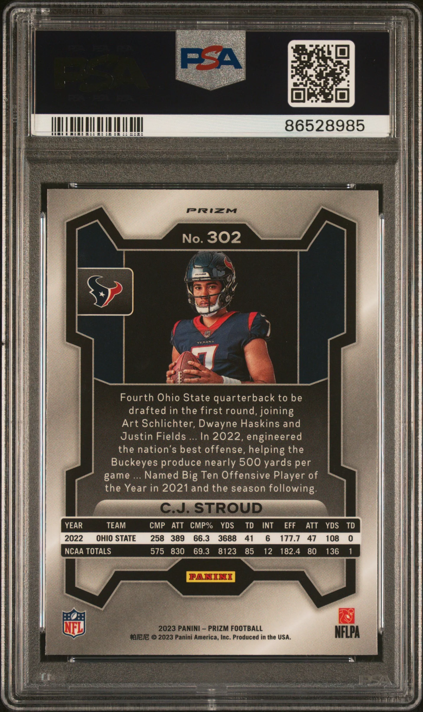 CJ STROUD | 2023 PANINI PRIZM 302 | VARIATION-NO HUDDLE | PSA GEM MT 10 - Image 2