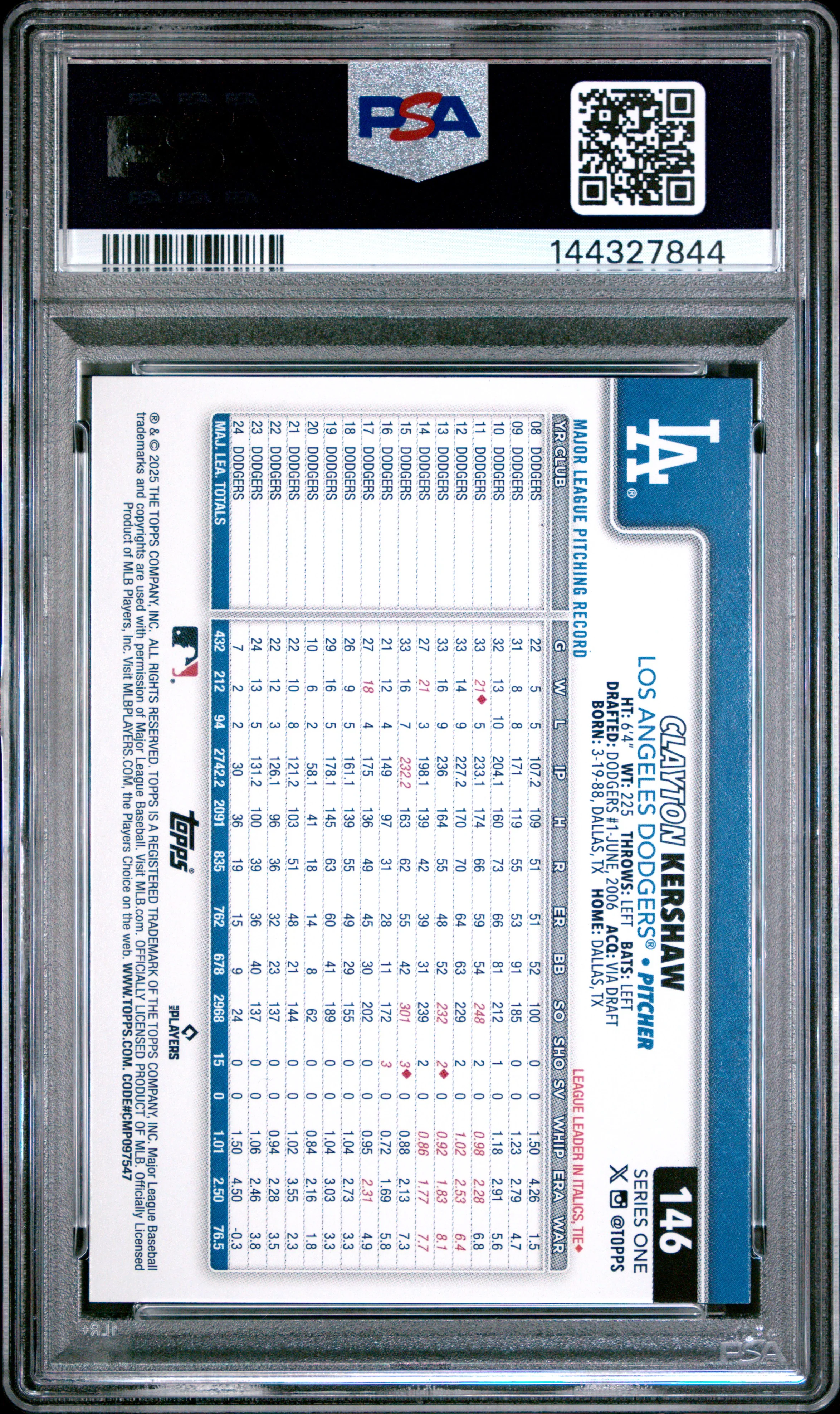 CLAYTON KERSHAW | 2025 TOPPS 146 | PSA MINT 9 - Image 2