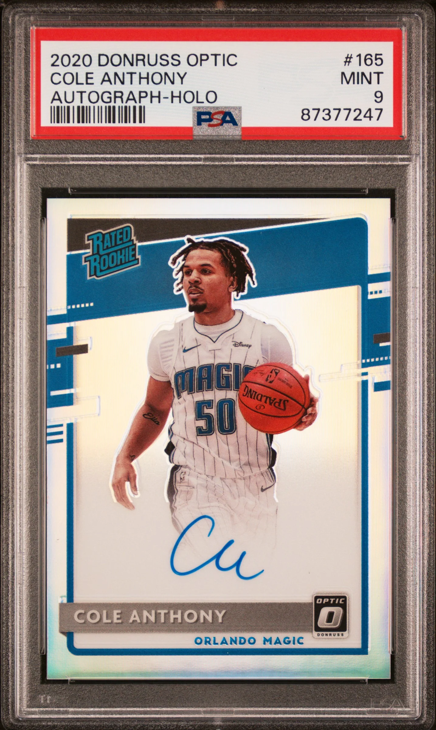 COLE ANTHONY | 2020 PANINI DONRUSS OPTIC 165 | AUTOGRAPH-HOLO | PSA MINT 9