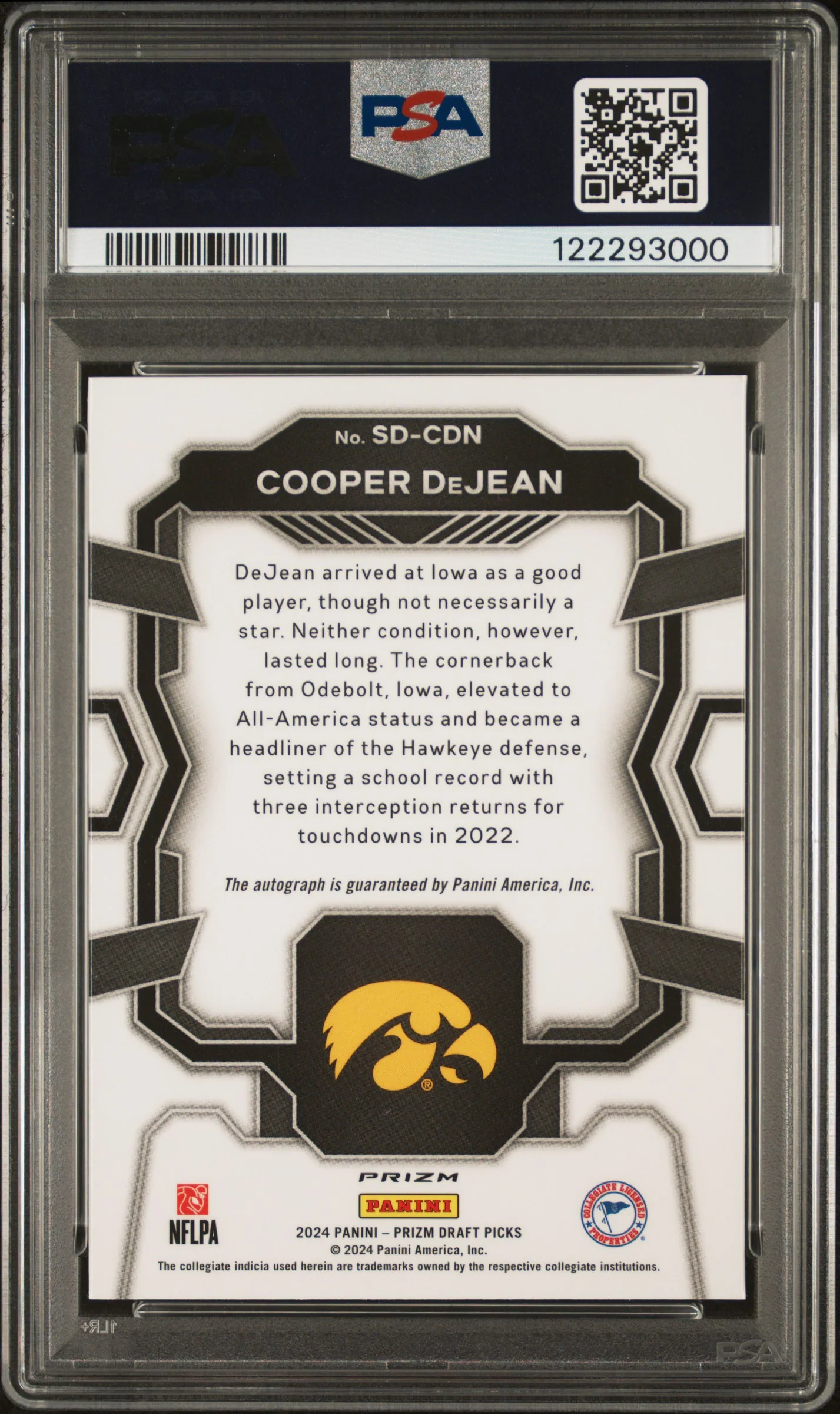 COOPER DEJEAN | 2024 PANINI PRIZM DRAFT PICKS SIGNING DAY SDCDN | SIGNING DAY-SILVER PRIZM | PSA GEM MT 10 - Image 2